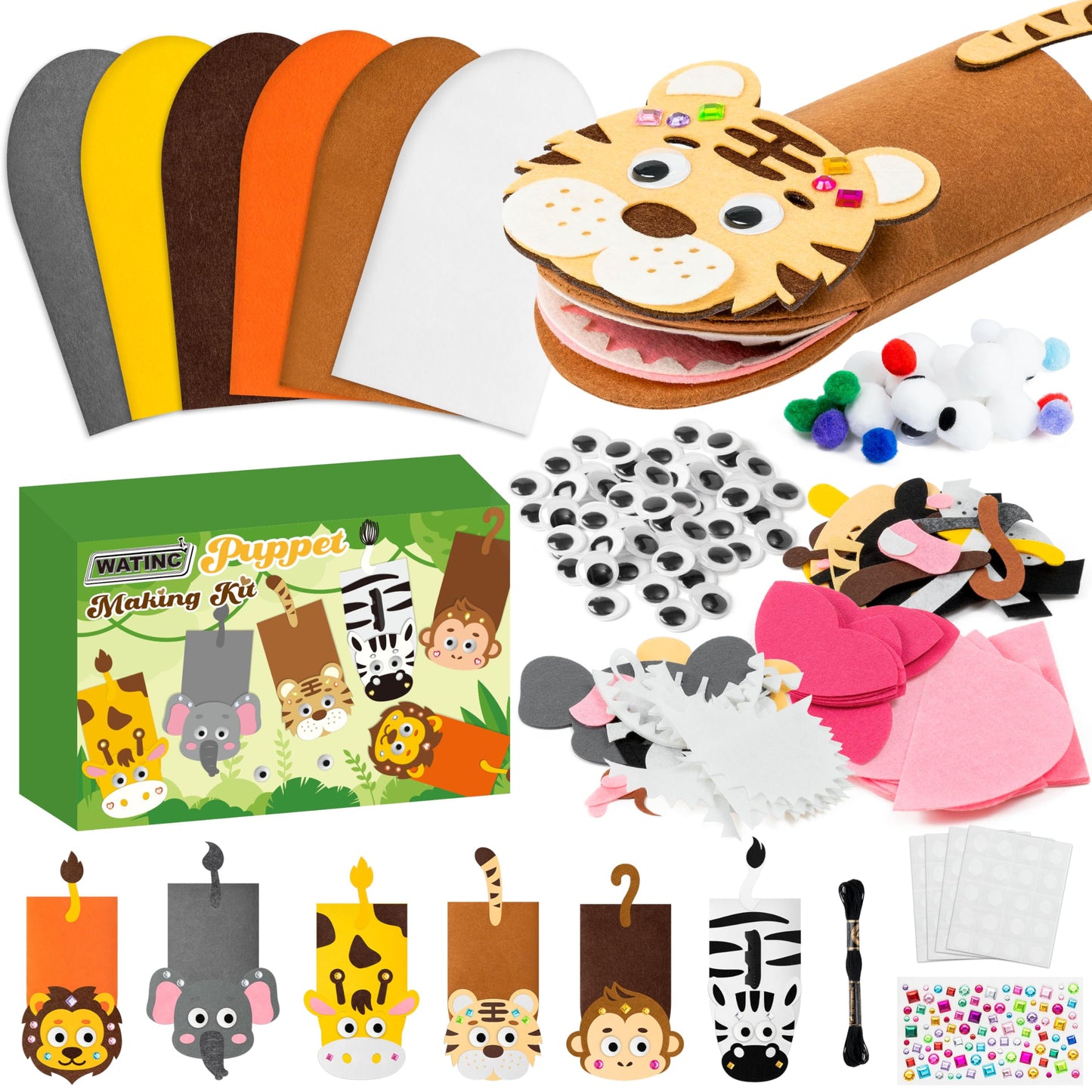 Hot WATINC Hand Puppet Making Kit, Felt Sock Puppet Toys for Kids (Animals) | 6 Styles, Make Your Own Storytelling & Role Play Crafts, Creative Group Activity, Party Favors & Gifts for Kids Ages 4-8