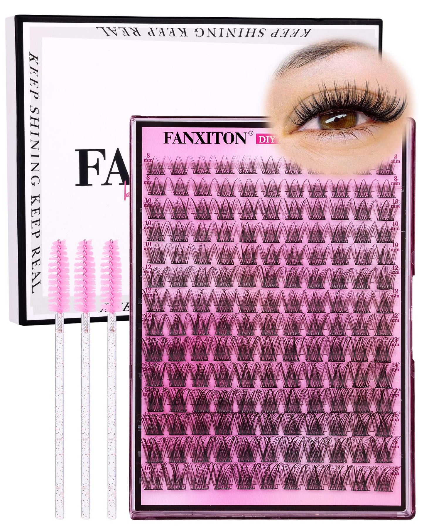 HotFANXITON DIY Individual Eyelash Extension Kit, Thick Volume Lash Clusters 40D+50D D Curvature, 280 Pieces Thin Band Cluster Lashes with Bond and Seal Tweezers