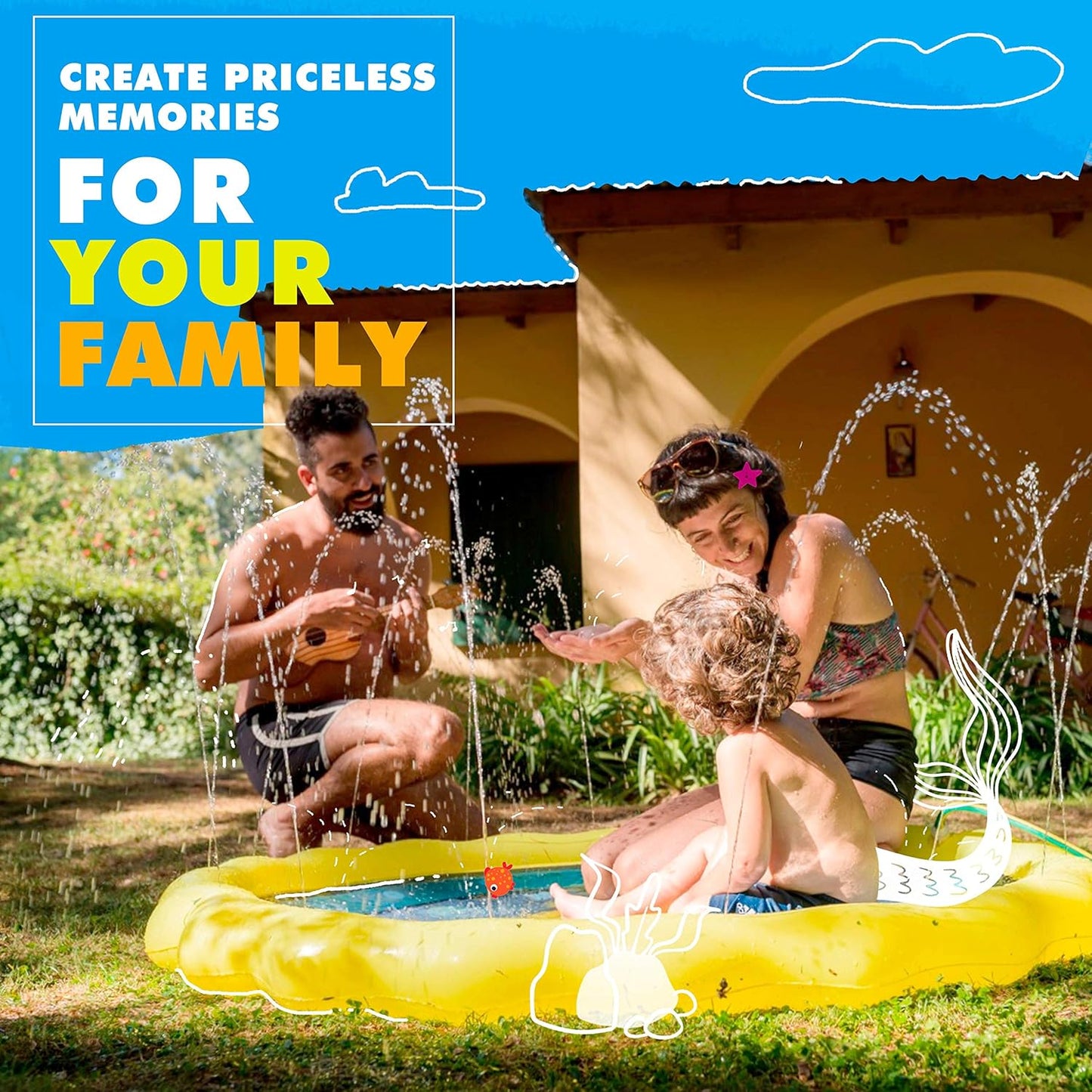 Hot SplashEZ 3-in-1 Splash Pad, Sprinkler for Kids and Baby Pool for Learning – Children’s Sprinkler Pool, 60’’ Inflatable Water Summer Toys – “Around The World” Outdoor Play Mat for Babies & Toddlers