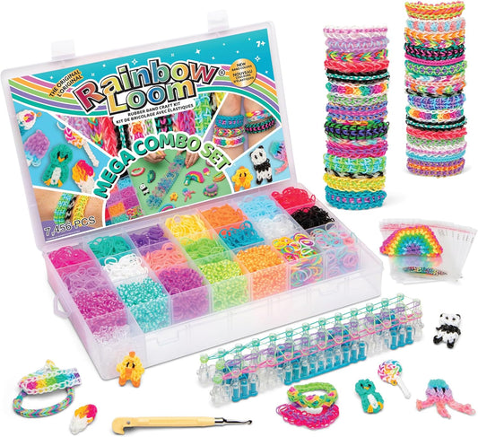 HotRainbow Loom MEGA Combo Set, Features 7000+ Colorful Rubber Bands, 2 Step-by-Step Bracelet Instructions, Organizer Case, Great Gift for Kids 7+ DIY Craft, STEAM | Includes 21 Colors, Metal Hook, 300 C-Clips, and Organizer Case. Ideal DIY STEAM Craft Gi