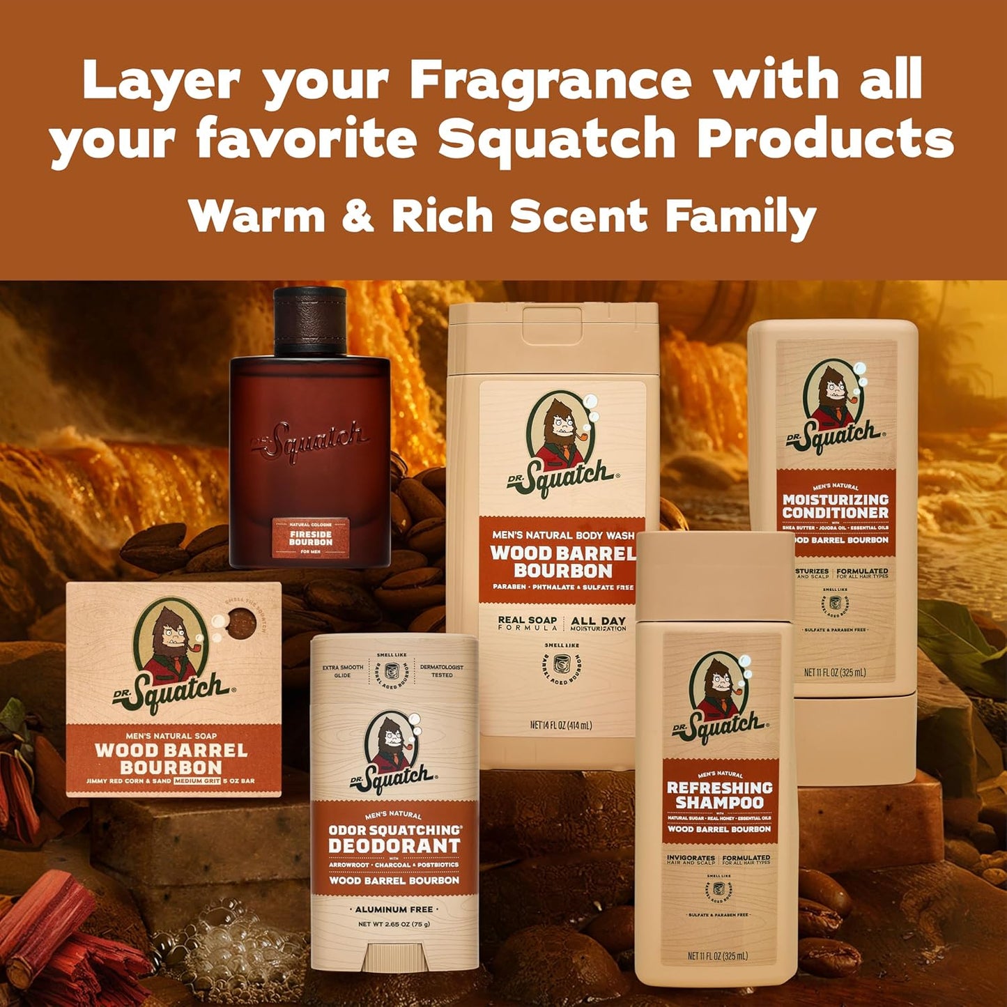 Hot Dr. Squatch Natural Cologne for Men - Scent-Lock Technology and Sustainably-Sourced Ingredients - Fireside Bourbon Cologne (1.7 fl oz)