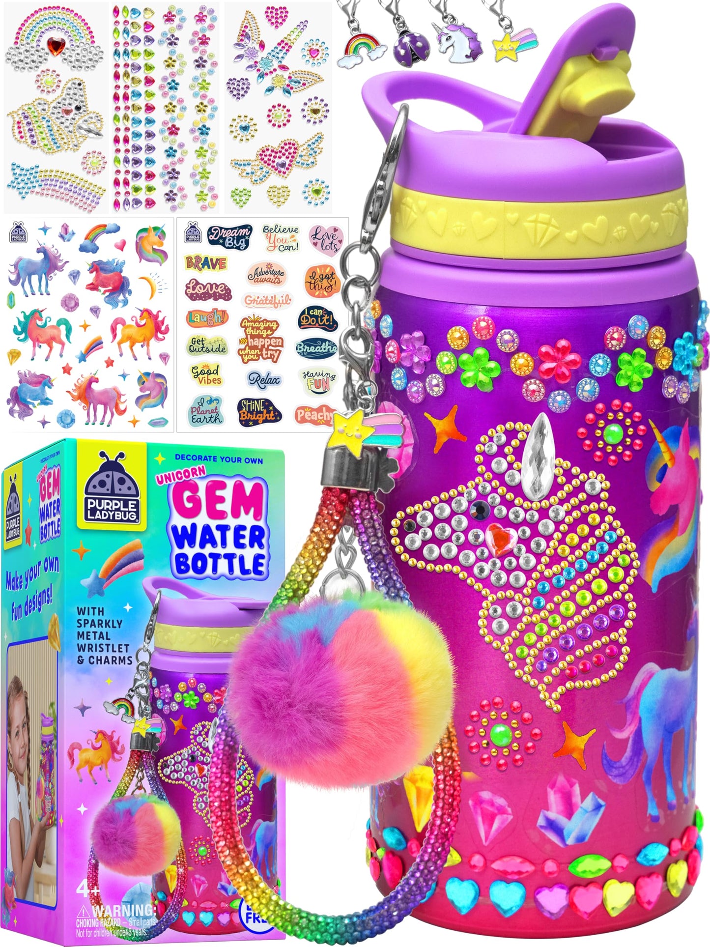 Hot PURPLE LADYBUG Decorate Your Own Water Bottle Kit for Girls - Gift for Girls Ages 5 6 7 8 9 10 Year Old Girl Birthday Gift, Unicorn Toys Crafts Kids Ages 6-12 Summer Crafts for Kids