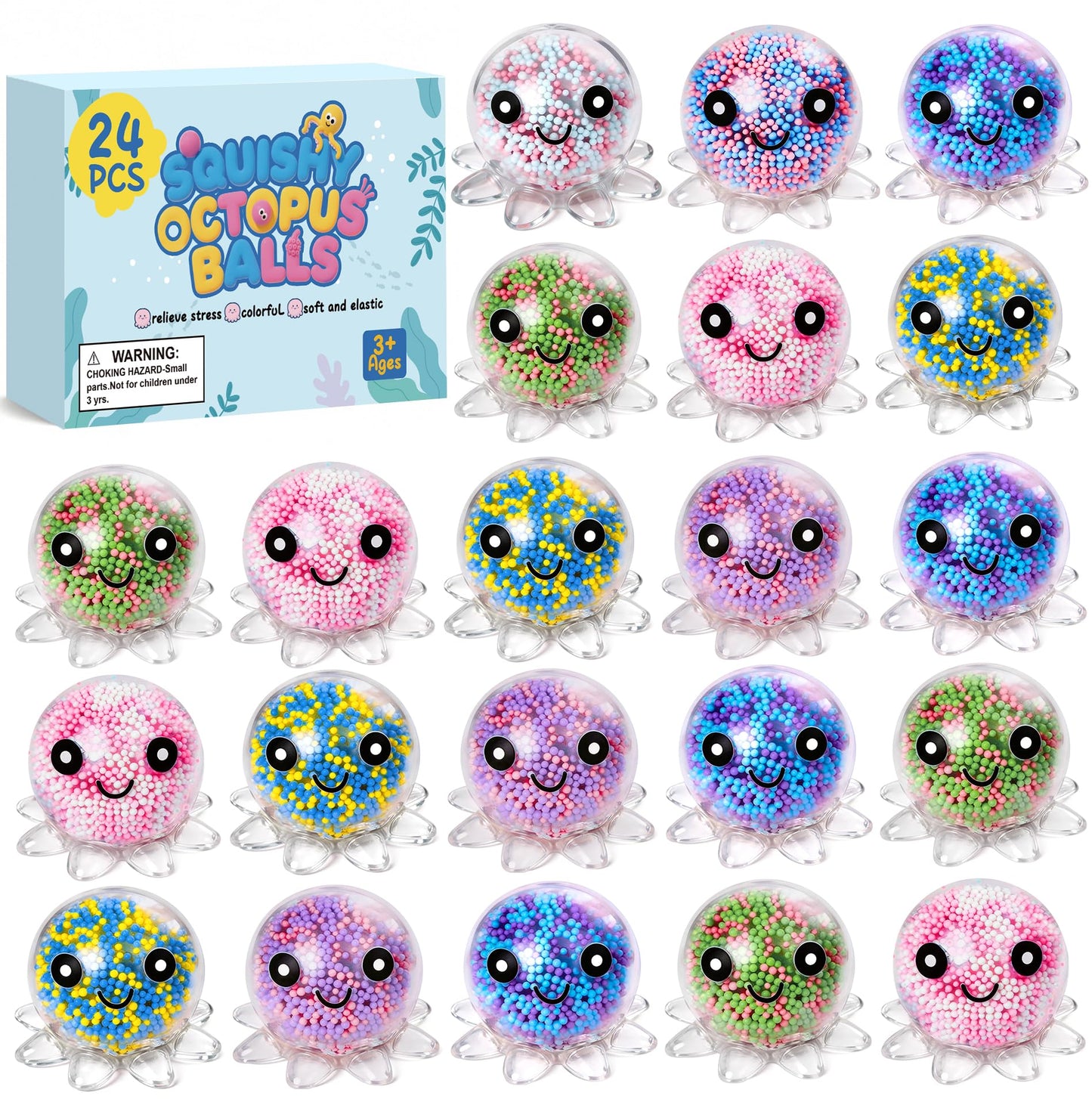 HotVESPRO 12 Pack Fidget Stress Balls for Adults, Cute Octopus Stress Ball | Stress Sensory Stress Ball, Bulk Squishy Squeeze Ball Toys Set for Classroom Prizes and Birthday Party Favors