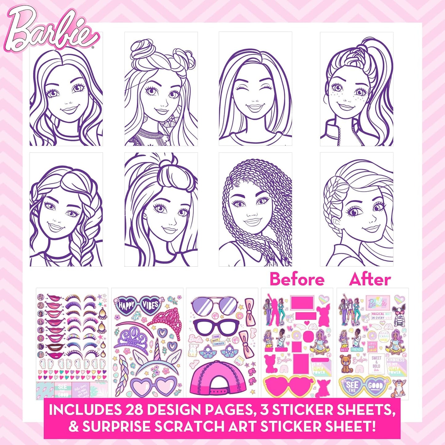HotHorizon Group USA Barbie Magazine - Create Hair & Makeup Looks with 130+ Stencils, 180+ Stickers, Crayons & Pretend Makeup