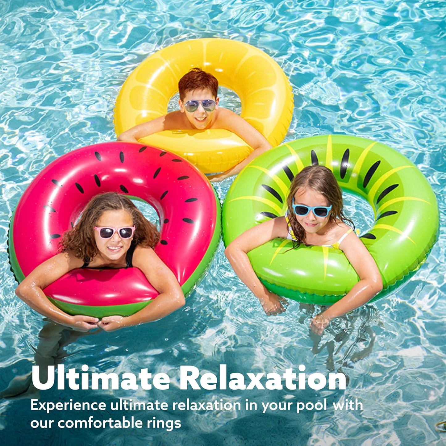 HotJOYIN Inflatable Swim Tube Raft (3 pack) with Summer Fruits Painting, Pool Toys for Swimming Pool Party Decorations