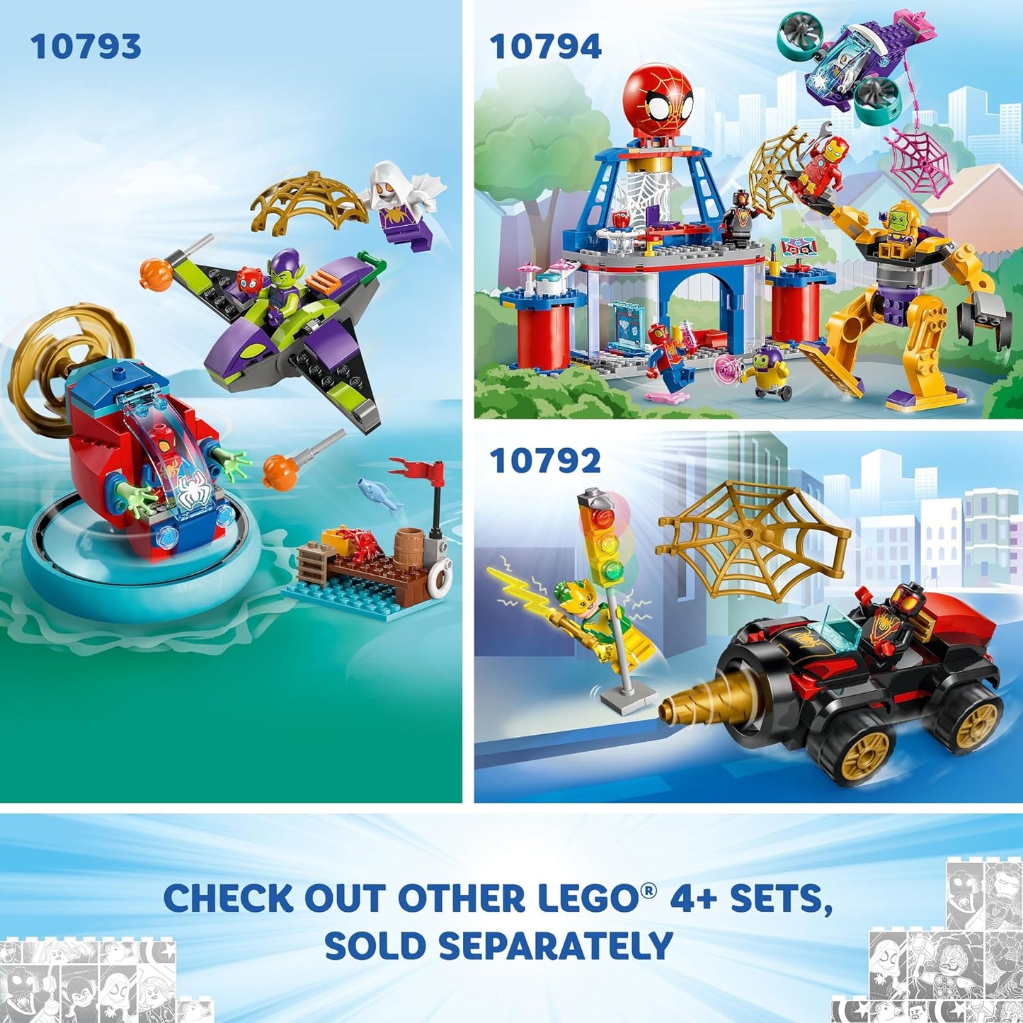 HotLEGO Marvel Team Spidey Web Spinner Headquarters Building Toy - Pretend Play Spidey and His Amazing Friends Toys Playset for Boys & Girls, Ages 4+ Years - 3 Superhero Minifigures - 10794