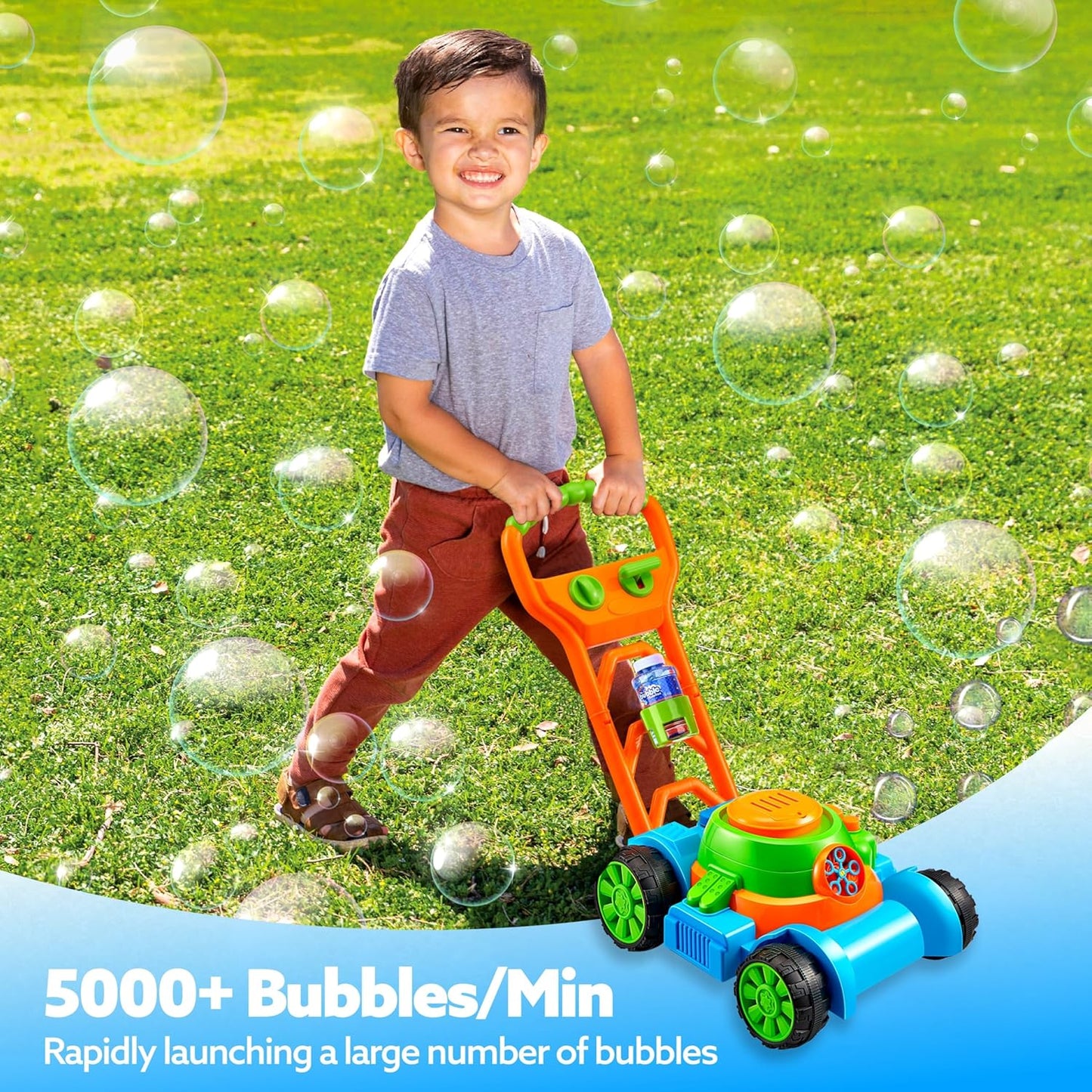 HotSLOOSH Bubble Lawn Mower Toddler Toys - Spill-Proof Bubble Machine Pretend Gardening Play Toy for Age 1 2 3 1-3 Year Old Baby Boys Indoor Outdoor Use, Summer Birthday Gifts (Blue)