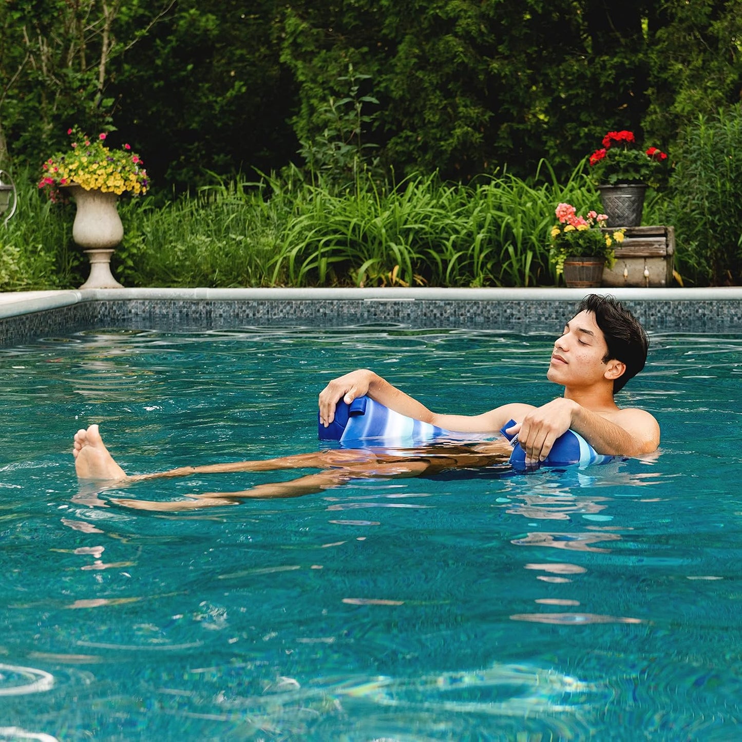 HotBig Joe Noodle Sling No Inflation Needed Pool Seat with Armrests, Blurred Blue Double Sided Mesh, Quick Draining Fabric, 3 feet