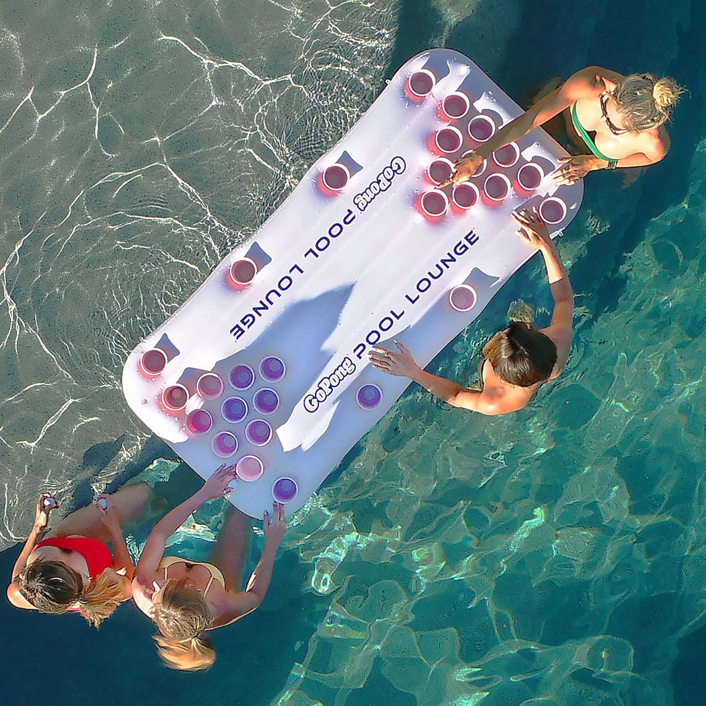 HotGoPong Pool Lounge Beer Pong Inflatable with Social Floating, White