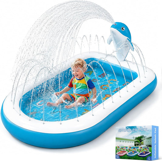 HotSplash Pads for Toddlers 1-3, Dolphin Toy Sprinkler for Kids, Outdoor Play Mat for Babies, 68" Backyard Inflatable Kiddie Pool, Splash Pad for Kids Ages 4-8, Birthday Gifts for 1 Year Old Boy Girl