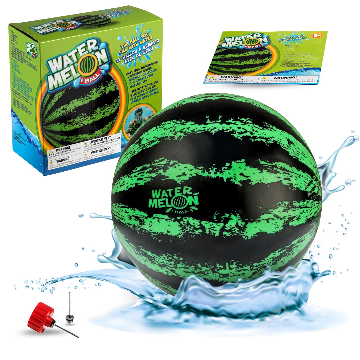 HotWatermelon Ball Pool Toys for Adults and Family - 2 Pack of 6 1/2" & 9" Kids, Teens, Everyone Swimming Games, Water Football, Tag, Diving Beach Play Fun Accessories