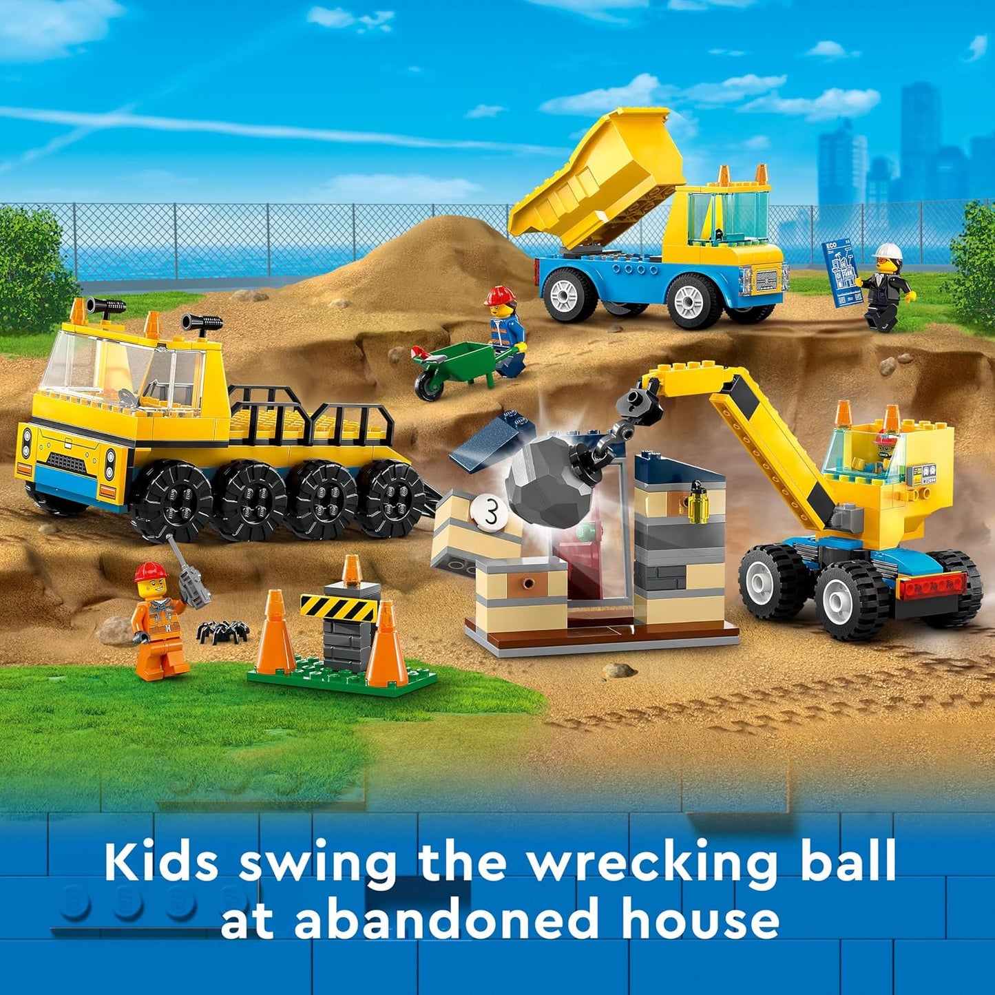 HotLEGO City Construction Trucks and Wrecking Ball Crane 60391 Building Toy Set for Toddler Kids Ages 4+, Includes 3 Construction Vehicles, an Abandoned House and 3 Minifigures for Pretend Play