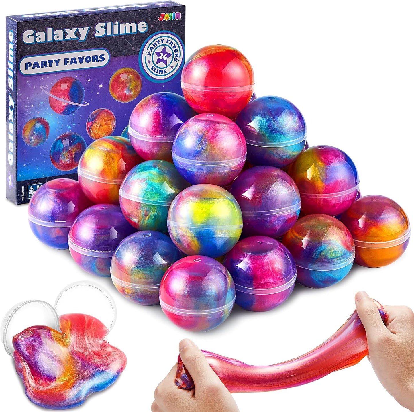 HotJOYIN Slime Party Favors, 24 Pack Galaxy Slime Ball - Stretchy, Non-Sticky, Mess-Free, Stress Relief, and Safe - Toys for Girls and Boys - Easter, Classroom Reward, Party Supplies, Valentines