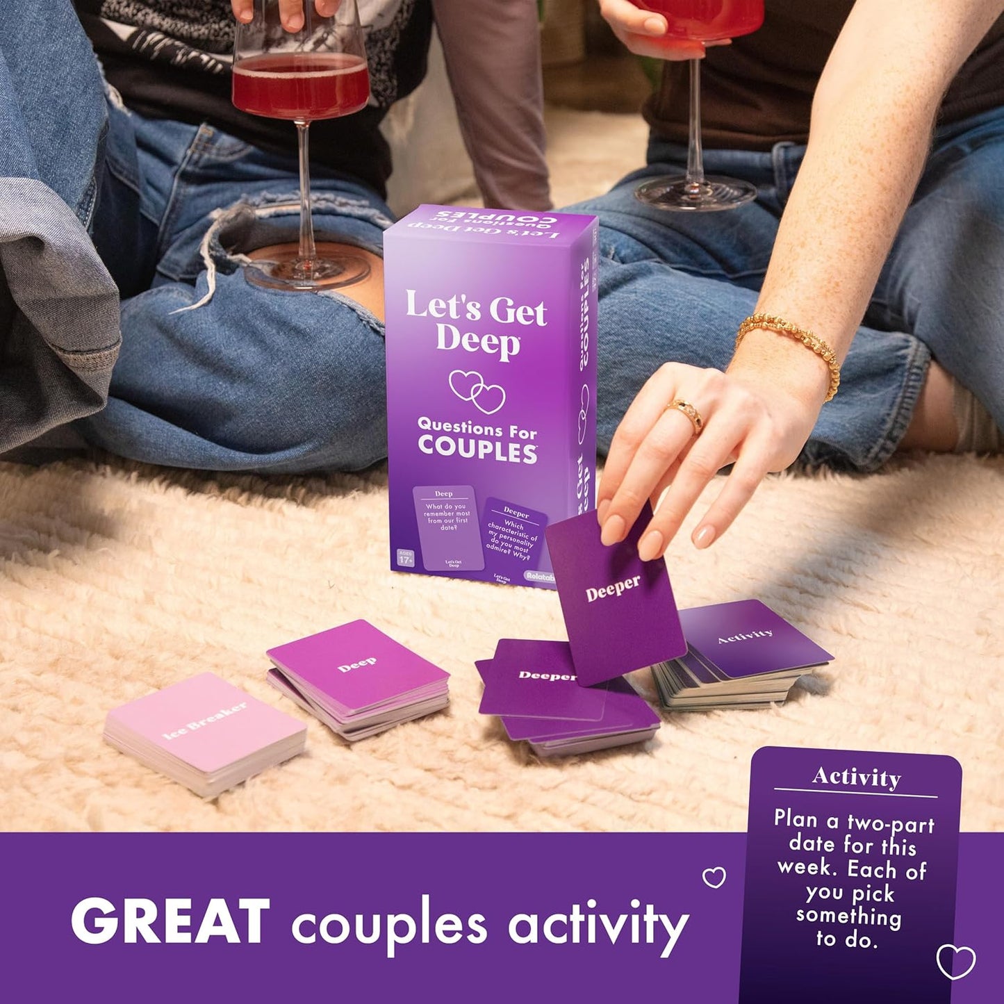 HotLet's Get Deep by Relatable, A Question Card Game for Couples, Great for Date Night Ideas, Couples Gifts, Wedding Gifts, and Long Distance Relationship Gifts, Includes 200 Cards to Build Up Intimacy