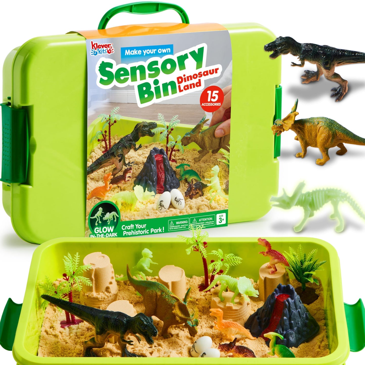HotJOVA Klever Kits Construction Sensory Bin for Toddlers with Glow in The Dark Stones, Sandbox with Lid Castle Building kit, Preschool Learning Activities Gifts for Boys Girls Age 3+
