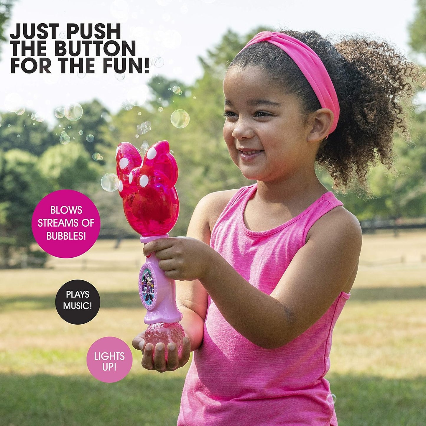Hot Little Kids Disney Minnie Mouse Light and Sound Musical Bubble Wand, Includes Bubble Solution, Multi (2051)