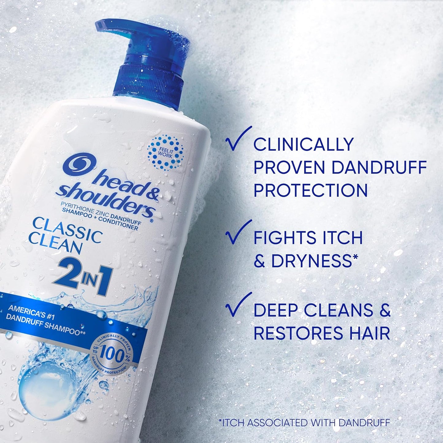 HotHead & Shoulders Classic Clean 2-in-1 Anti-Dandruff Shampoo and Conditioner Twin Pack, 72-Hour Protection, 1% Pyrithione Zinc, 32.1 fl oz Each