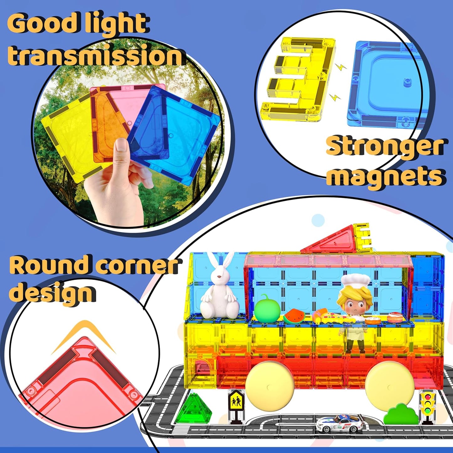 Hot Magnetic Tiles - Road Set, Magnetic Building Blocks, Preschool Montessori Toys Gift for 3+ Year Old Boys and Girls, Sensory Christmas Toys for Kids Aged 3-5 and 4-8, Ideas for Toddler with Autism