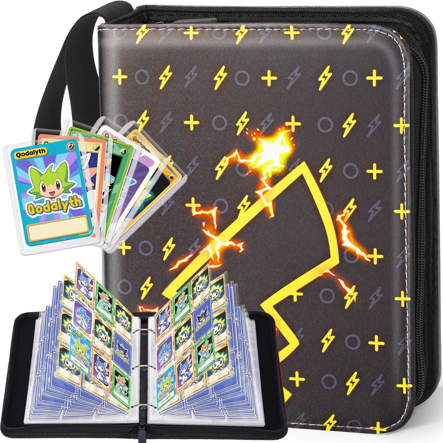 Hot Card Binder – 4 Pocket Zipper Collection Album, Premium PU Holder, Double-Sided Display for 400 Cards, Includes 5 Hard Plastic Sleeves for Game Cards, Sports Cards