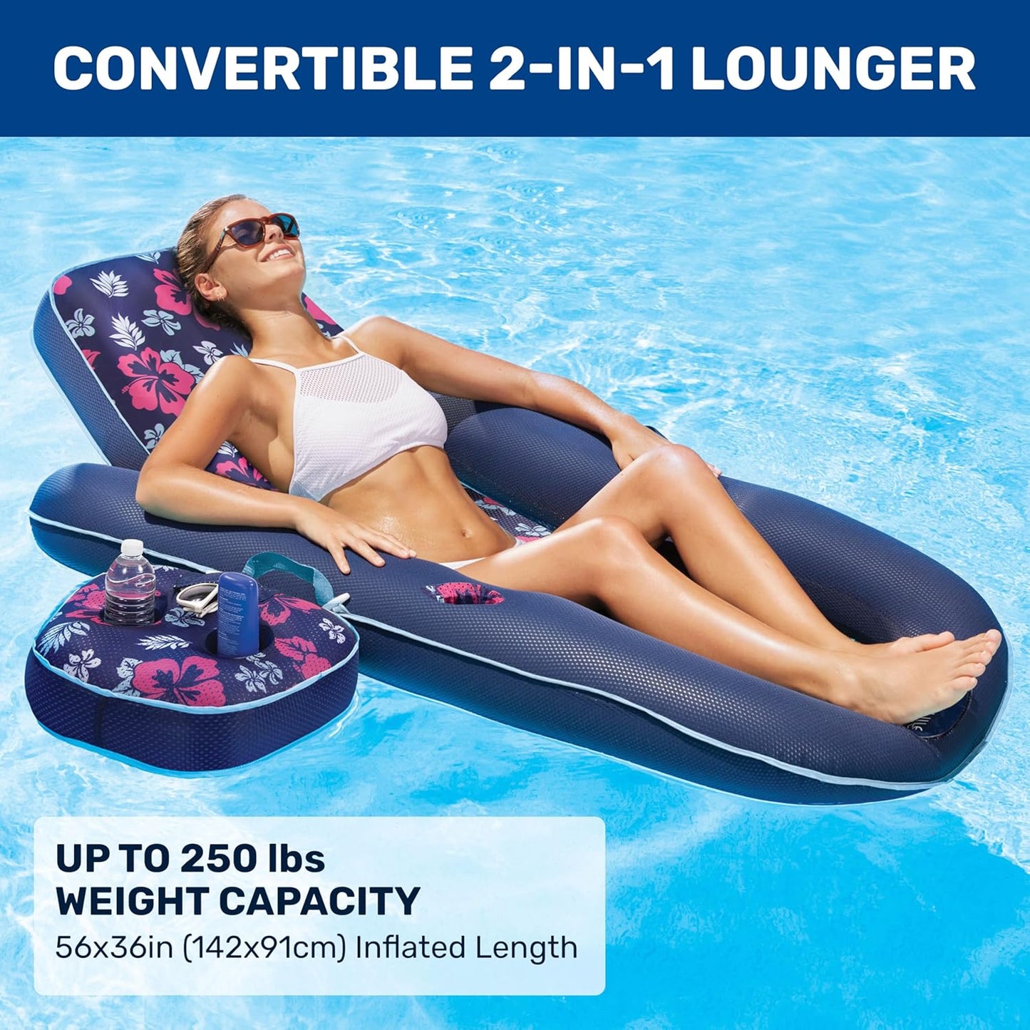 HotAqua Campania Ultimate 2-in-1 Pool Float Lounge – Extra Large – Inflatable Pool Floats for Adults with Adjustable Backrest & Cupholder Caddy