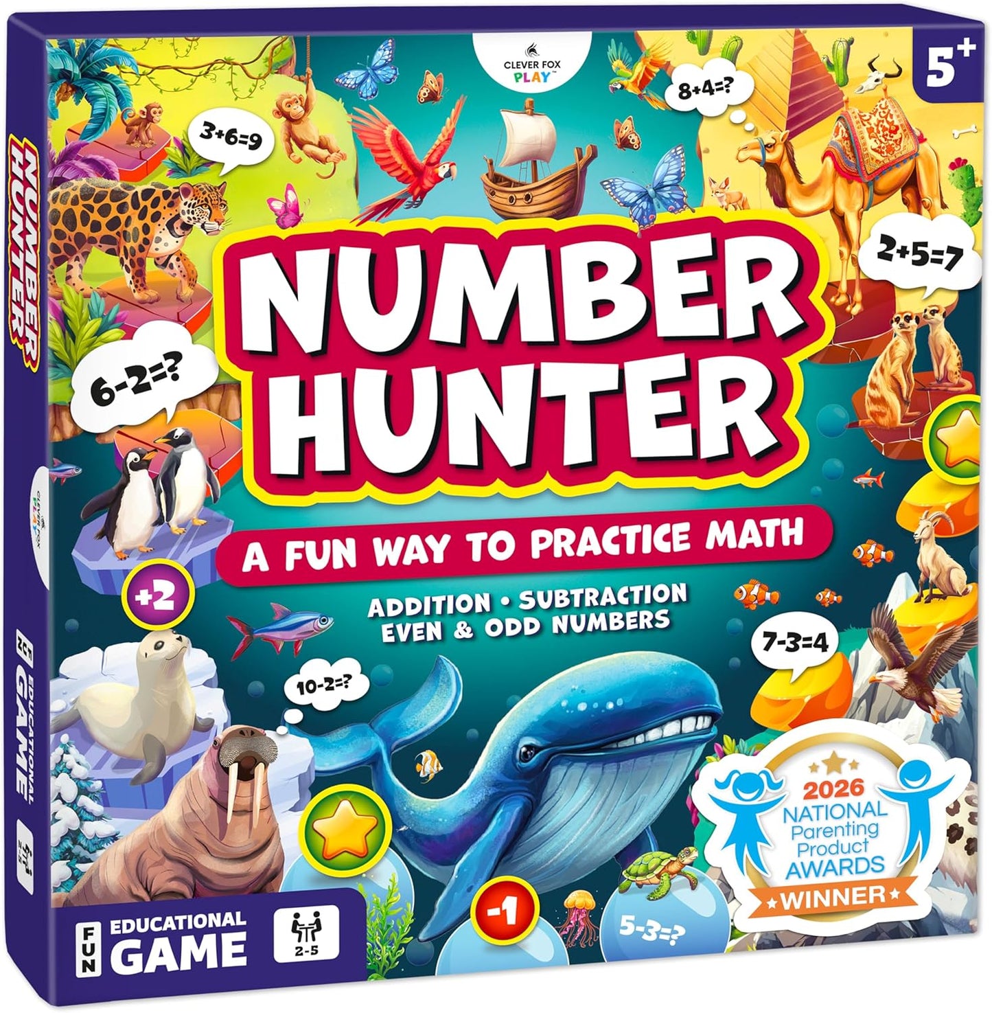 HotNumber Hunter Math Board Game for Kids 5-7, 1st Grade & Kindergarten Math Game