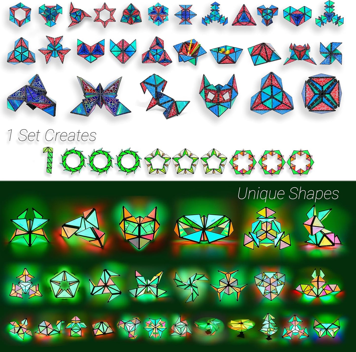 HotTOSY Magnet Pyramid Glow - 1 Cube Transforms into 1 Billion Shapes, 12 Pieces, 243 Rare Earth Magnets, Glowing, Holographic Design Magnet Tiles Creative Puzzle STEM/STEAM Toy