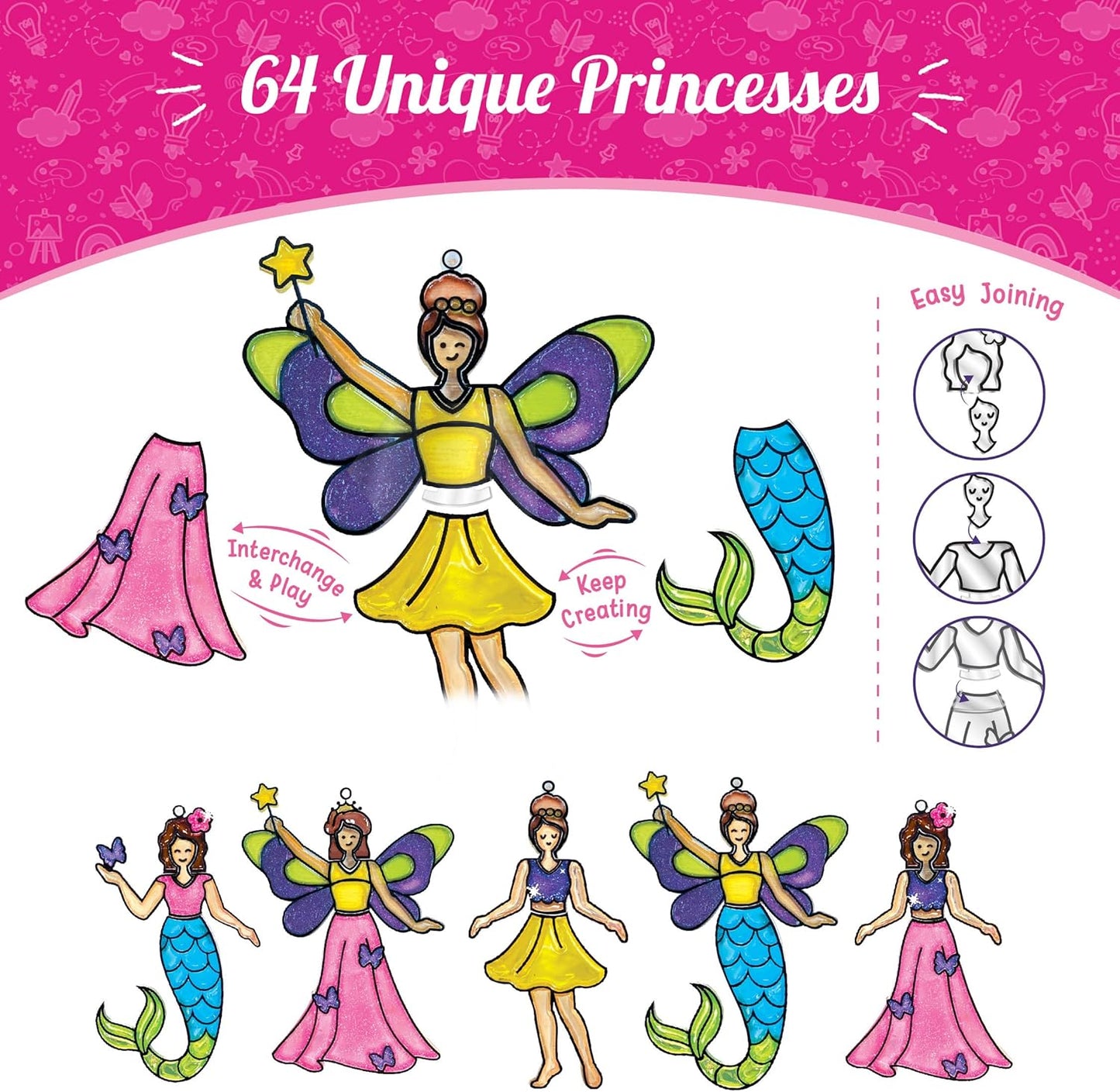 HotImagimake Window Art - Princess, DIY Mess-Free 16 Pieces Suncatcher Kit | Stained Glass Painting Craft Activity for Kids, Birthday Gift for Girls Ages 5,6,7,8,9,10,12 Years Old