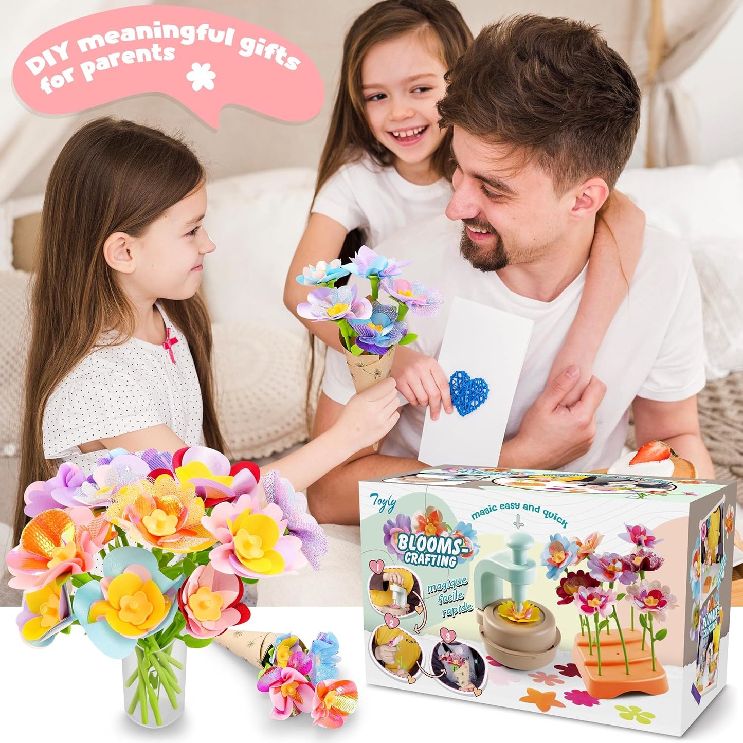 HotFabric Flower Bouquets Toys, DIY Craft Kits Toys for Kids - Flowers Market Toy, Build Your Flower Bouquet, Arts & Crafts for 4+ Year Toddler Girl, Educational Activity Preschool B-Day Gifts