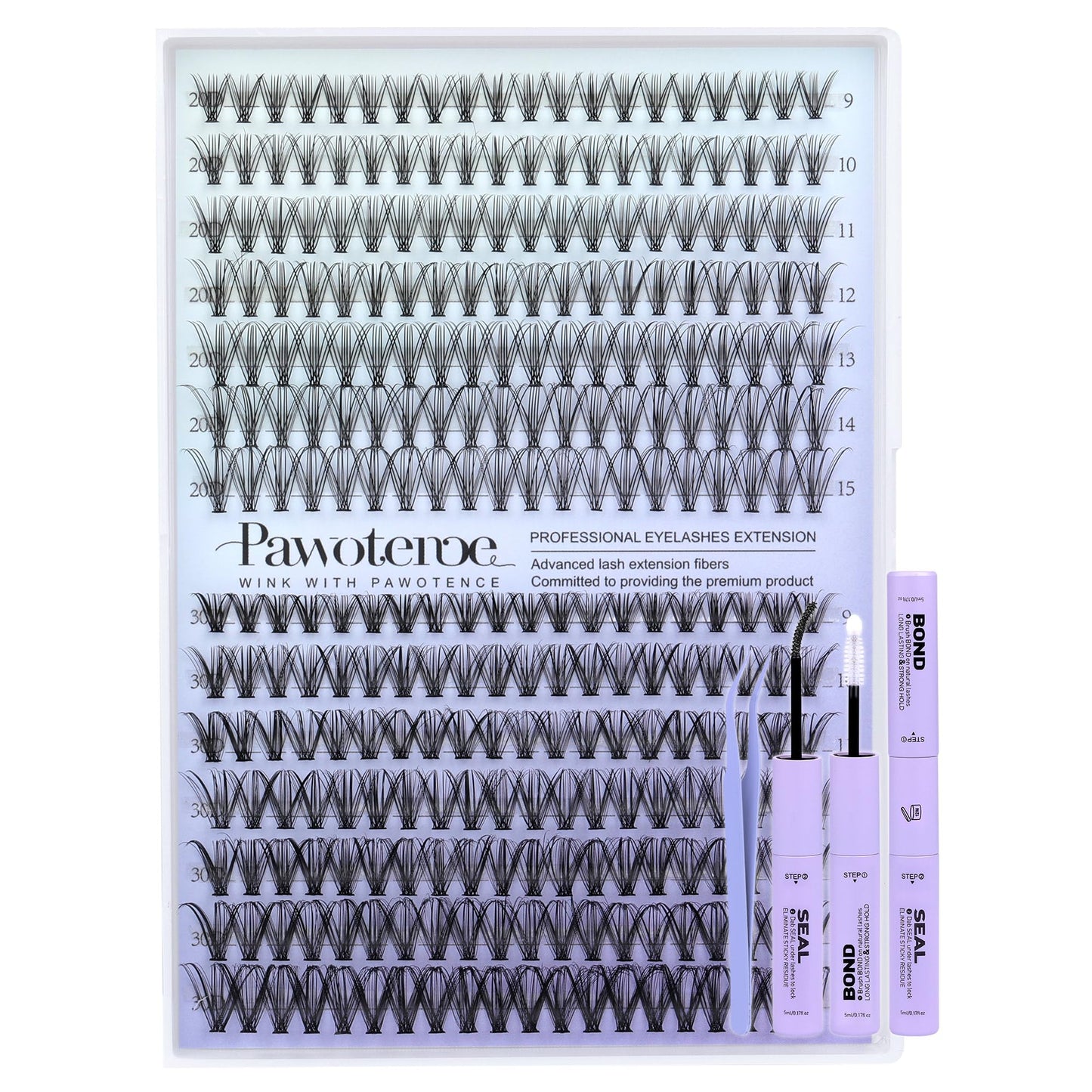 HotPawotence Lash Extension Kit DIY 280pcs Lash Clusters Eyelash Extension Kit, 9-16mm 30D 40D Individual Lashes Kit with Lash Bond and Seal, Lash Tweezers for Self Use (30D&40D, 0.07D, 9-16mm, Kit)