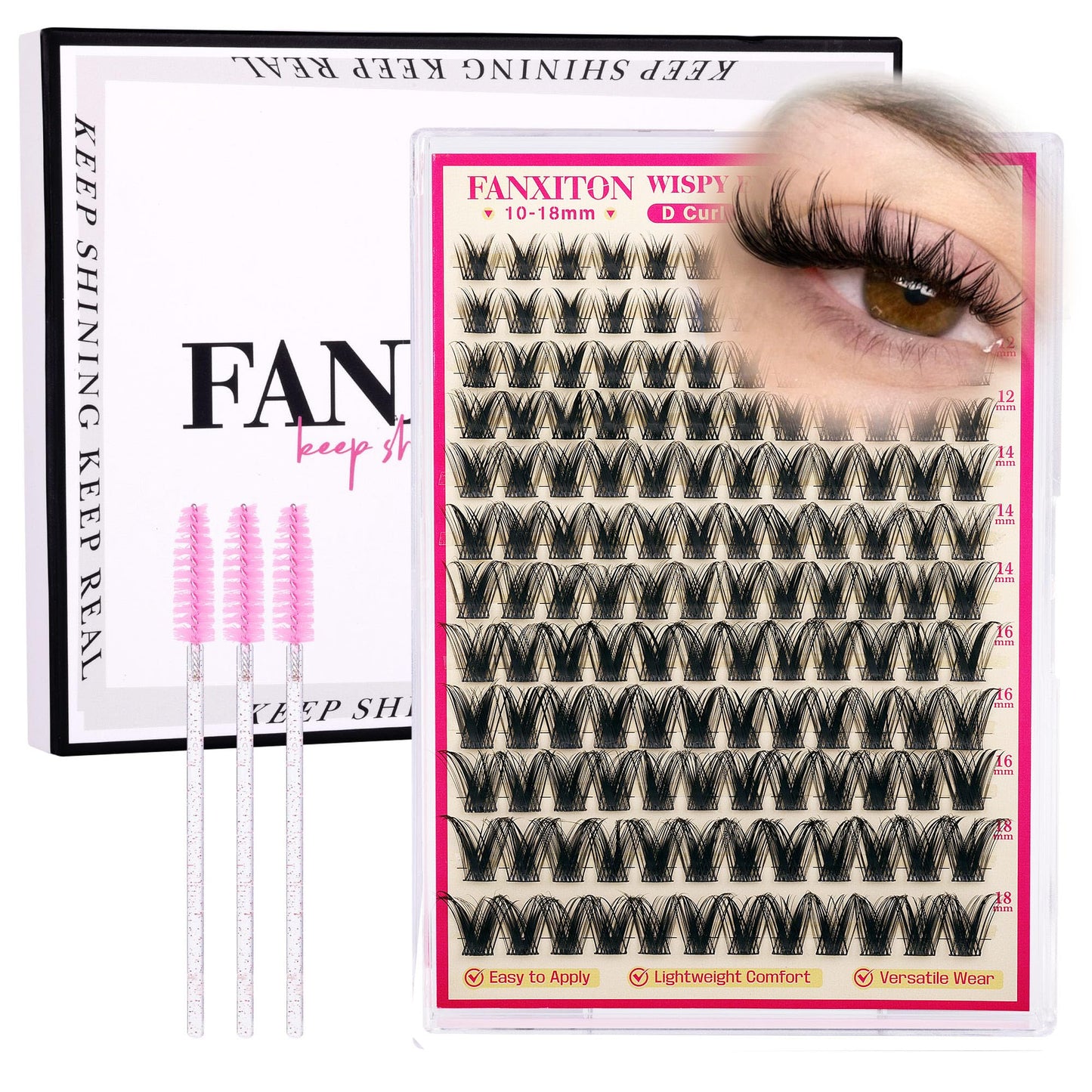 HotFANXITON DIY Individual Eyelash Extension Kit, Thick Volume Lash Clusters 40D+50D D Curvature, 280 Pieces Thin Band Cluster Lashes with Bond and Seal Tweezers