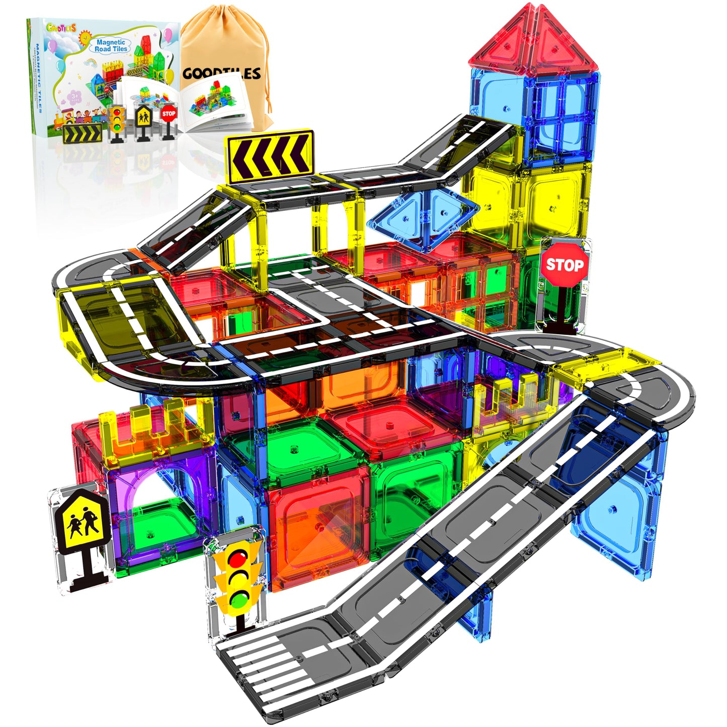 Hot Magnetic Tiles - Road Set, Magnetic Building Blocks, Preschool Montessori Toys Gift for 3+ Year Old Boys and Girls, Sensory Christmas Toys for Kids Aged 3-5 and 4-8, Ideas for Toddler with Autism