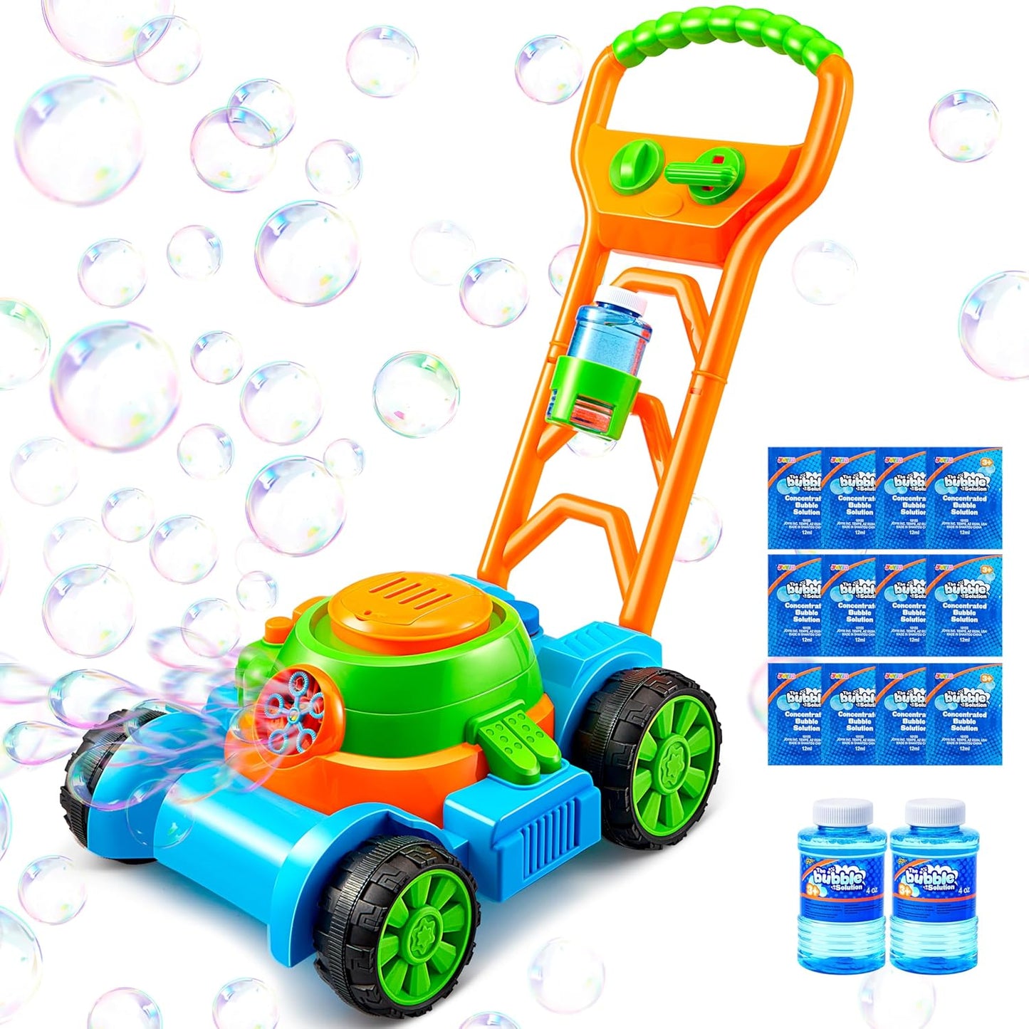 HotSLOOSH Bubble Lawn Mower Toddler Toys - Spill-Proof Bubble Machine Pretend Gardening Play Toy for Age 1 2 3 1-3 Year Old Baby Boys Indoor Outdoor Use, Summer Birthday Gifts (Blue)