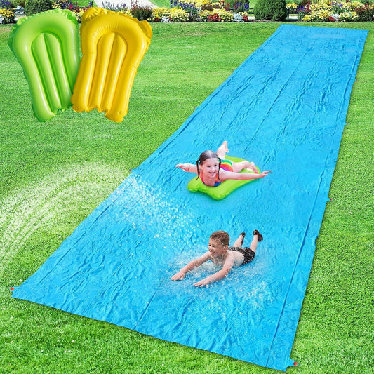 Hot 40FT Slip Lawn Water Slide, Giant Slip, Splash and Slide for Kids Teens and Adults - Summer Slip Water and Slides Heavy Duty for Outdoor Backyard Lawn Summer Party with 14 Stakes and 2 Bodyboards
