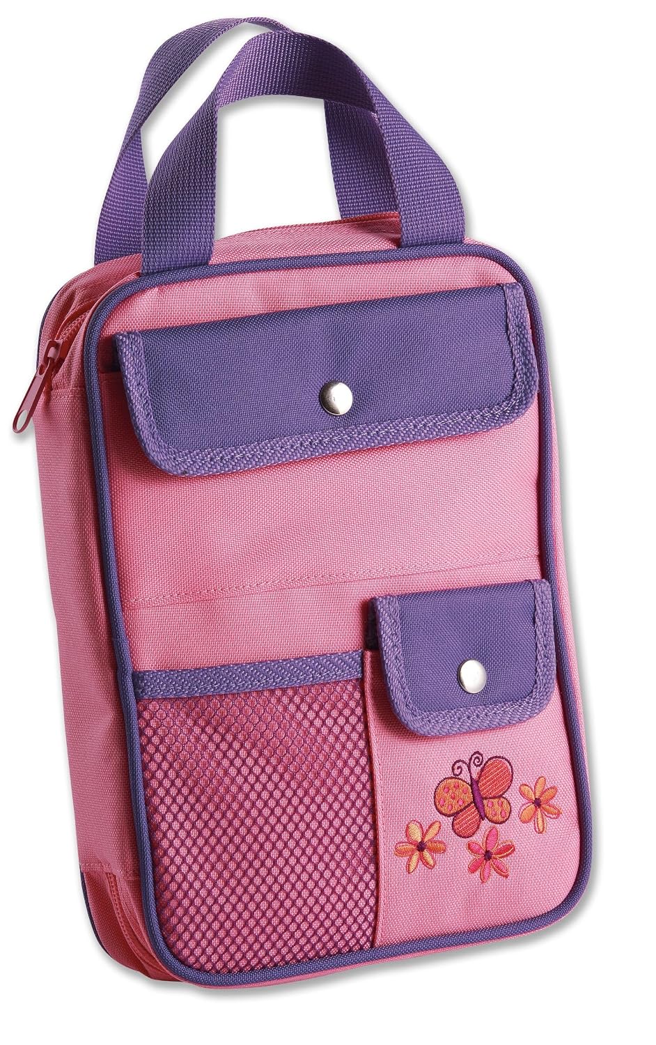 Hot Butterfly Bible Cover for Girls, Bible Organizer, Zippered, with Handle, Canvas, Pink/Purple, Medium
