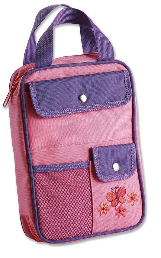 Hot Butterfly Bible Cover for Girls, Bible Organizer, Zippered, with Handle, Canvas, Pink/Purple, Medium