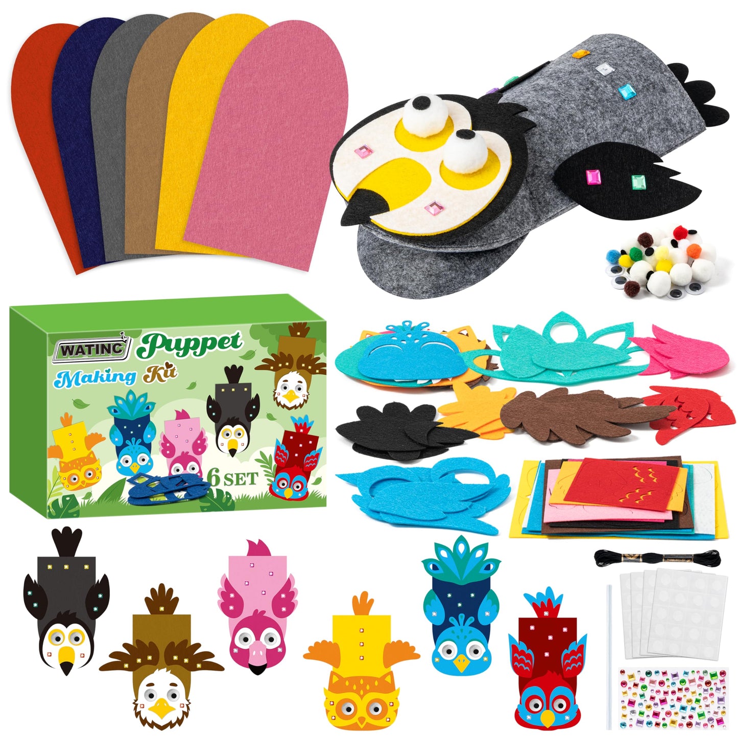 Hot WATINC Hand Puppet Making Kit, Felt Sock Puppet Toys for Kids (Animals) | 6 Styles, Make Your Own Storytelling & Role Play Crafts, Creative Group Activity, Party Favors & Gifts for Kids Ages 4-8