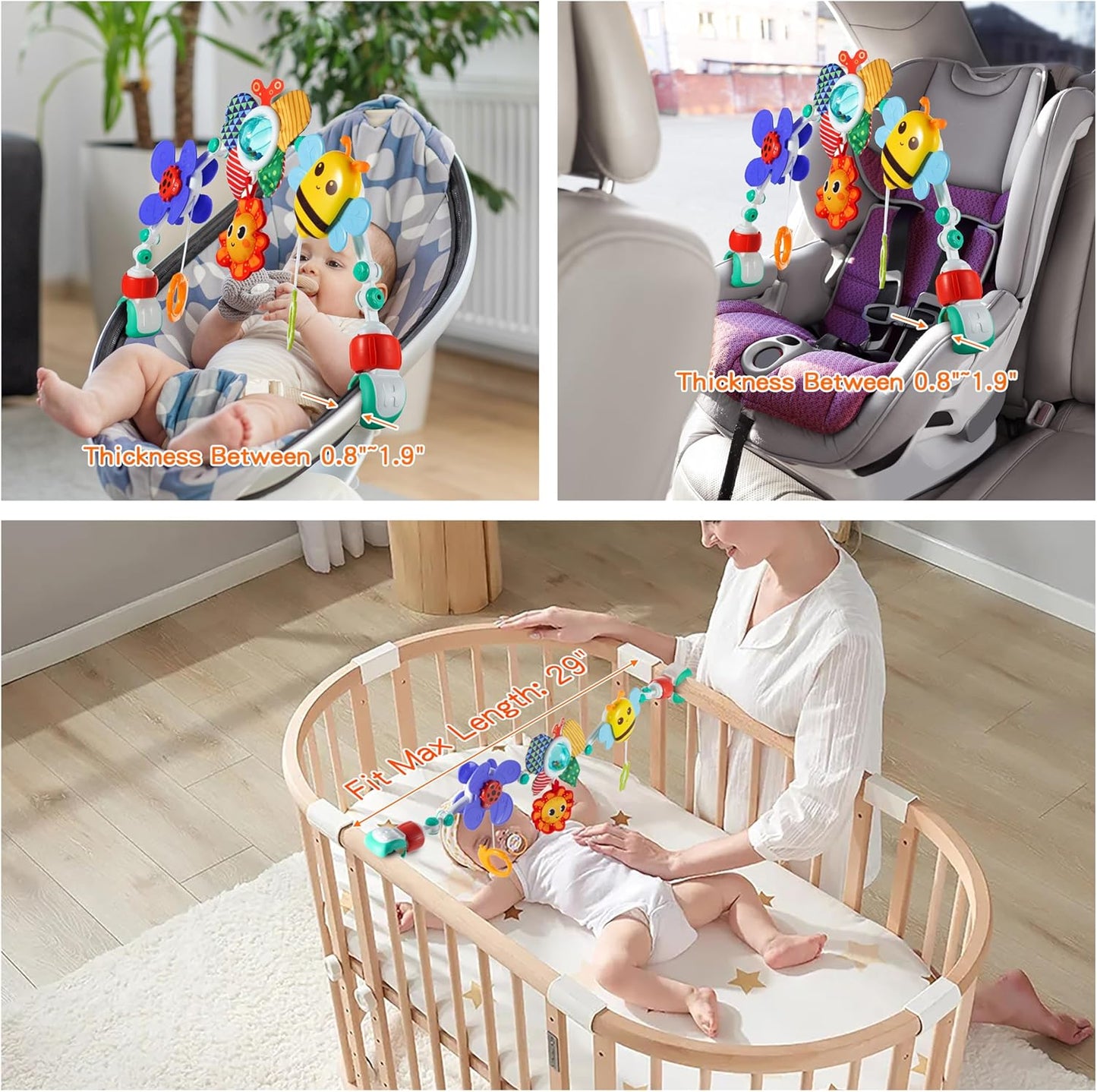 HotLynncare Adjustable Arch Bassinet Toys for Infant & Toddlers, Stroller Arch, Baby Crib Toys with Fascinating Hanging for Stimulating Baby’s Senses and Developing Motor Skills