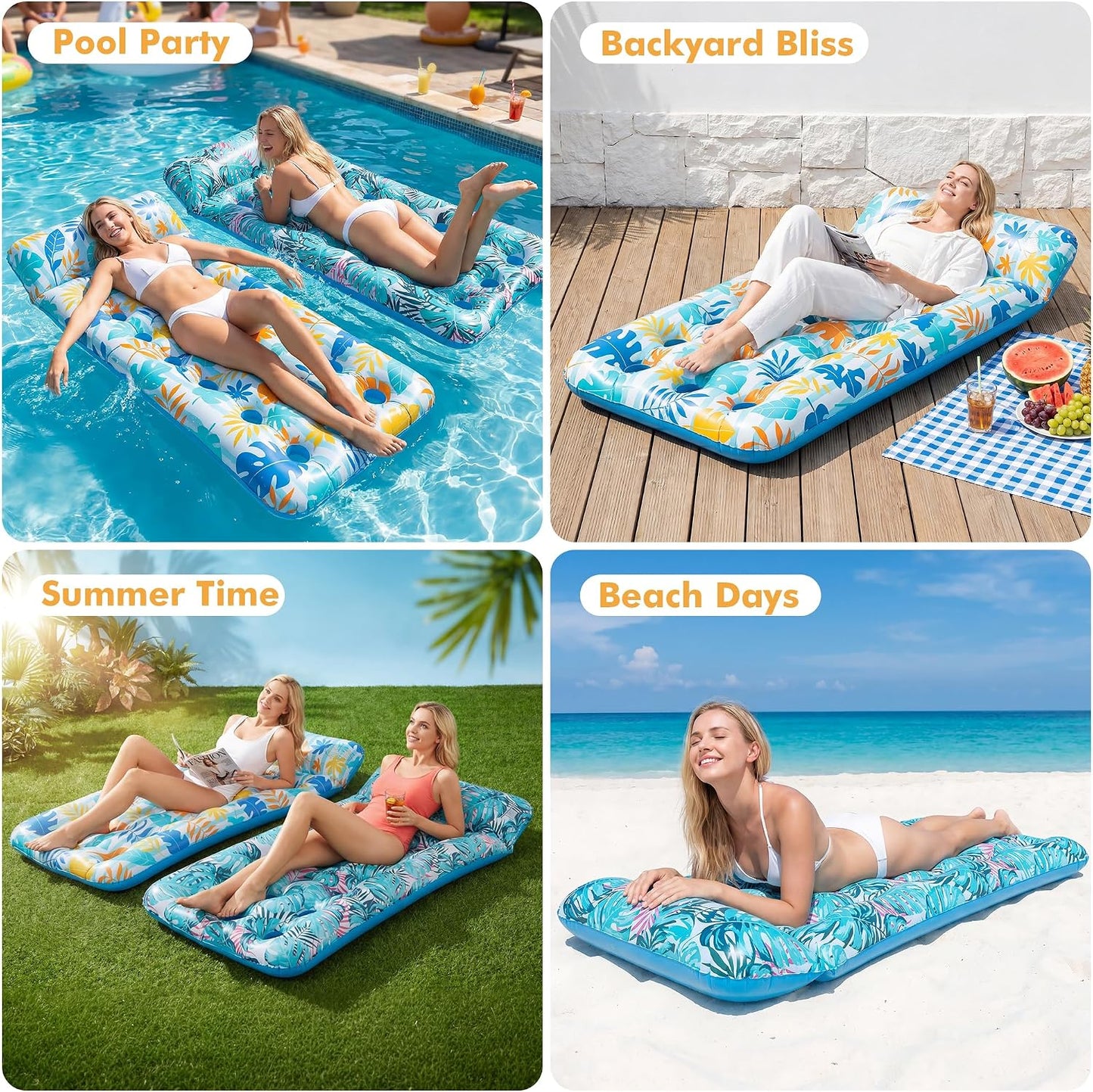 HotStonful 2 Pack Inflatable Pool Float Mat, Giant Pool Floats Adult Size with Headrest, Lake Float Raft Water Lounger, Multi-Purpose Swimming Pool Floats for Pool Party, Summertime Beach, Outdoor