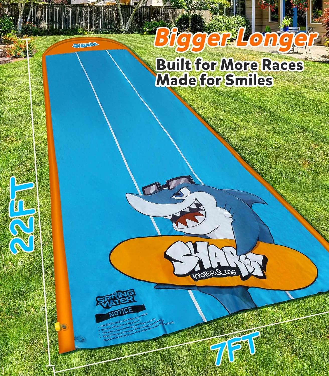 Hot Spring Water Slip and Water Slide for Kids Backyard, 22ft*3 Racing Lanes Slip Water Slides with Sprinkler for Age 5-8 8-12, Summer Outdoor Water Toy with 3 Inflatable Bodyboards
