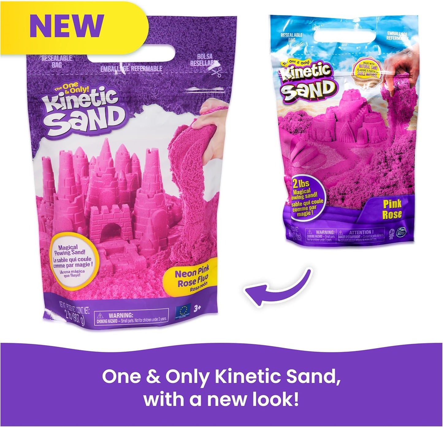 Hot Kinetic Sand 2lb Pink, Moldable Play Sand Sensory Toys, Ages 3+ | Squish, Mold, Shape & Flow Play Sand, Resealable Bag for Easy Storage, Creative Open-Ended Play, Birthday Gifts for Kids