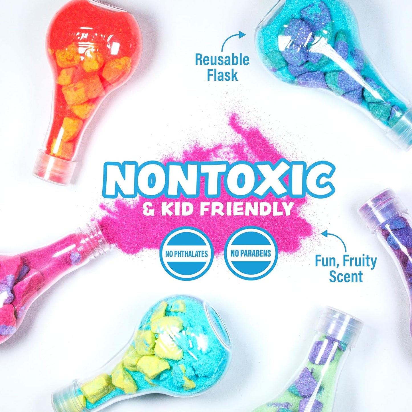 HotTub Works® Kids Bath Bomb Potion™ Bath Toy, Variety 6 Pack | Nontoxic | Fizzes, Foams & Bubbles with an Eruption of Color | Interactive Bath Bombs | Fun Science Toddler Bath Toys