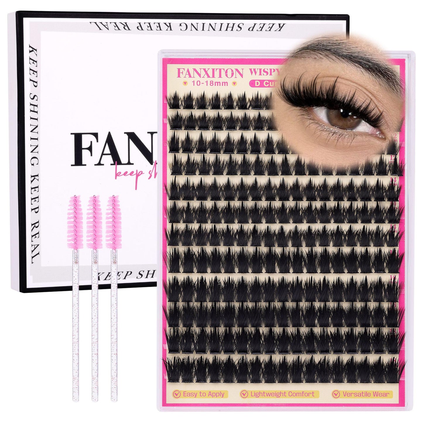 HotFANXITON DIY Individual Eyelash Extension Kit, Thick Volume Lash Clusters 40D+50D D Curvature, 280 Pieces Thin Band Cluster Lashes with Bond and Seal Tweezers