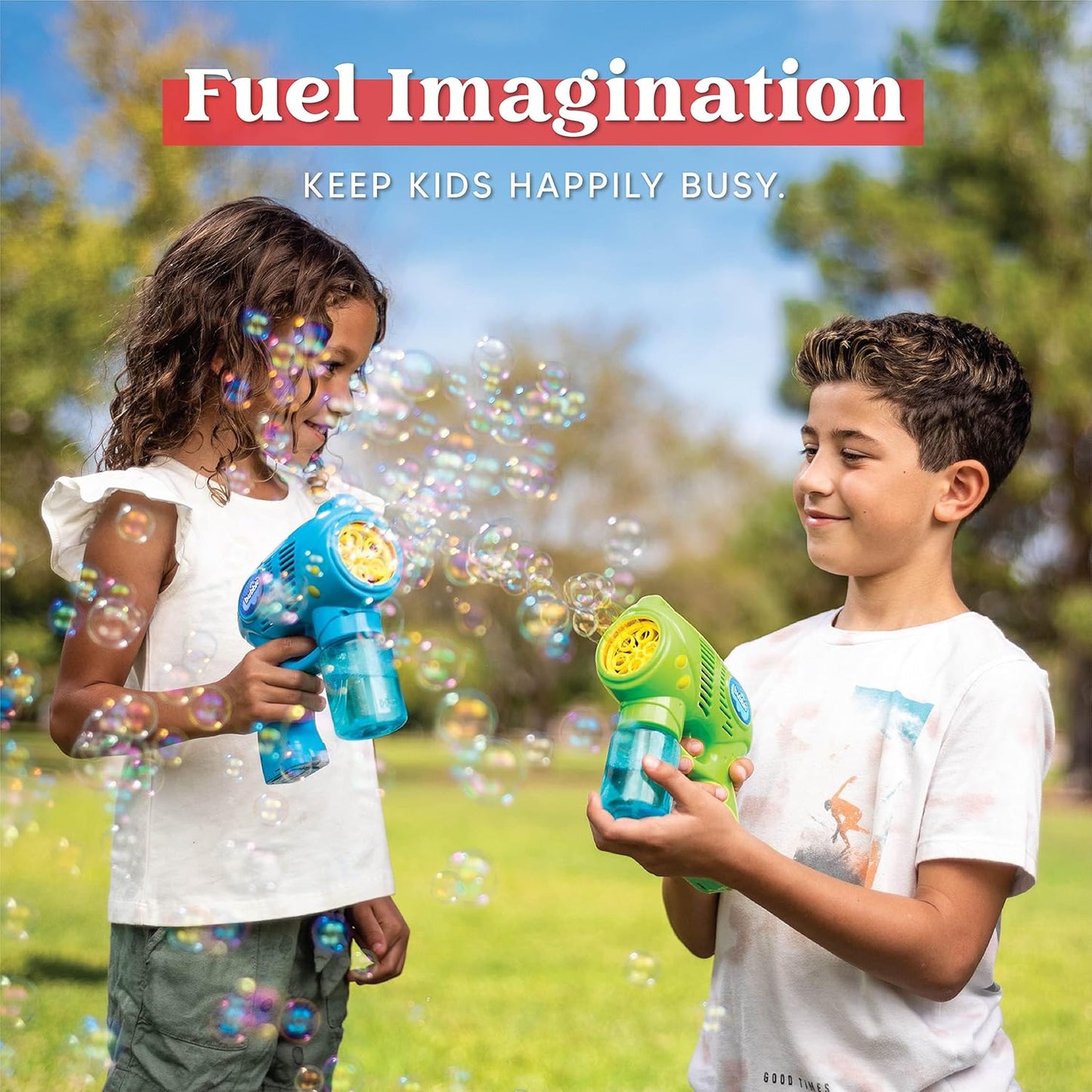 HotJOYIN 2 Kids Bubble Gun with 2 Bottles Refill Solution, Bubble Machine Gun for Toddlers Kids 4-8, Party Favors, Summer Toy, Outdoors, Easter, Birthday Gift