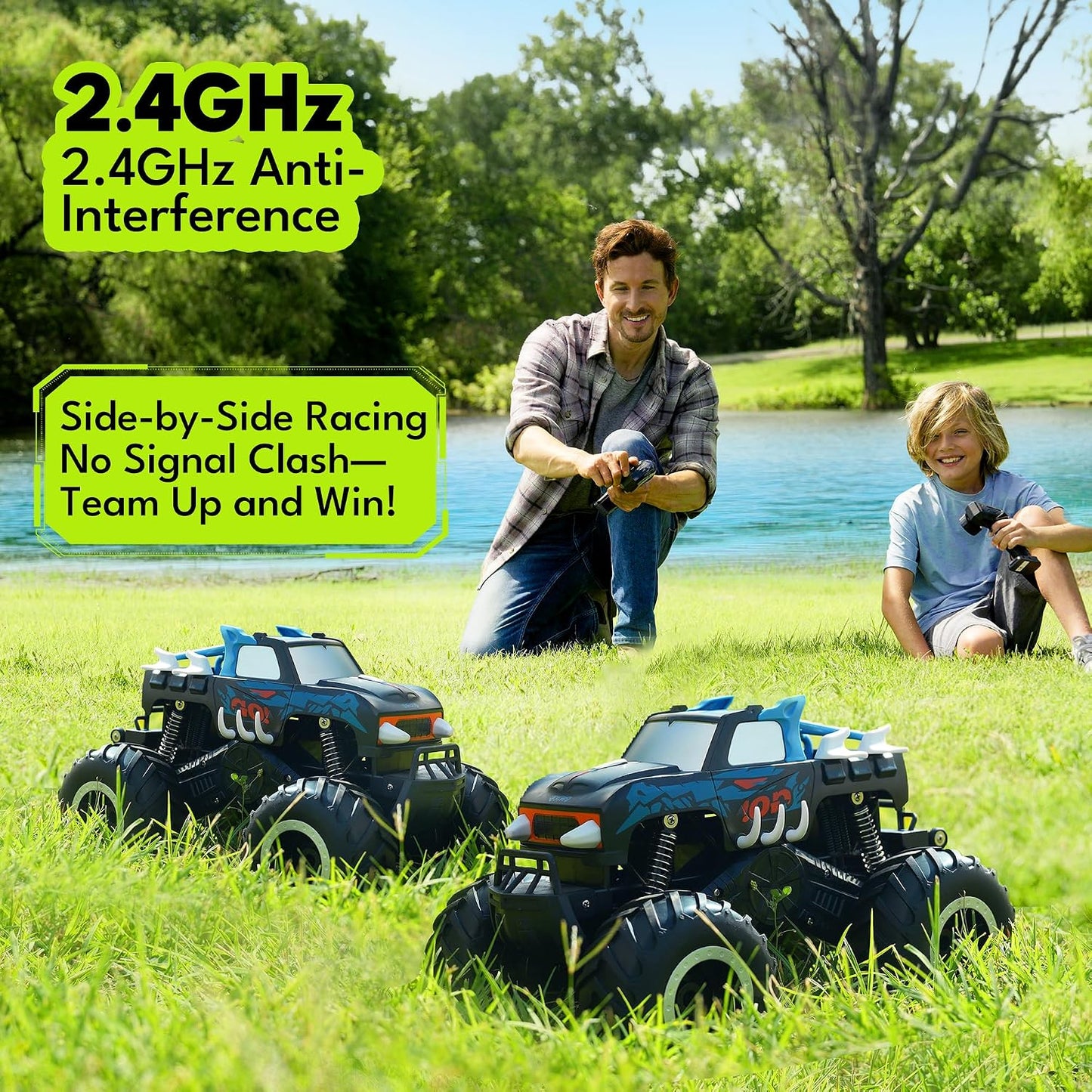 Hot Threeking 1:16 Amphibious Monster Truck All Terrain Remote Control Car Toys | Waterproof Durable 4WD Off-Road RC Crawler Cars Pick-Up Unique Toy Gifts for Boys Girls Ages 6-12