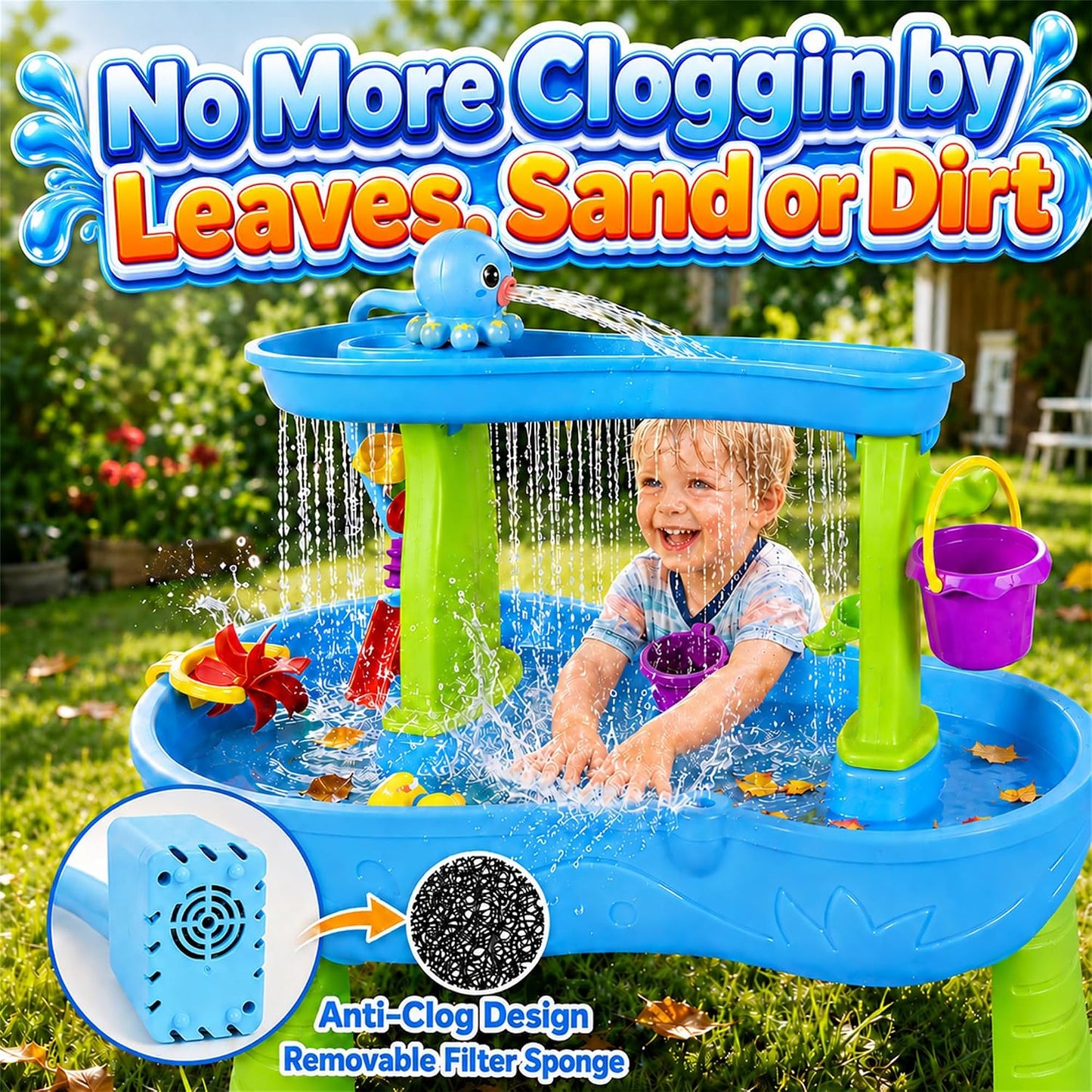 Hot Upgraded Octopus Water Table Pump with Huge Water Output, 3H Non-Stop Fun for Step 2, Rechargeable Water Pump for Water Table, Water Table Accessories for Kids, Toddlers Summer Water Toys (Pump Only）