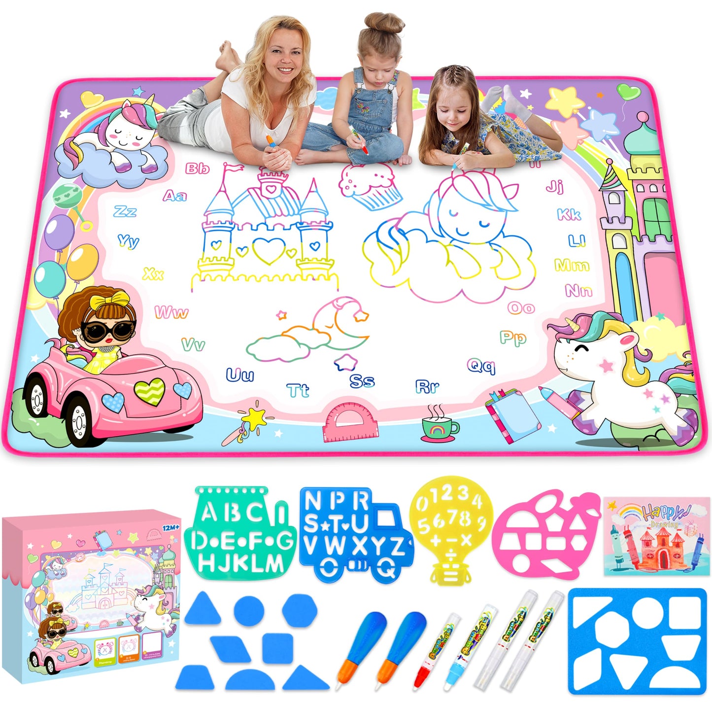 HotWater Doodle Mat - Kids Painting Writing Color Doodle Drawing Mat Toy Bring Magic Pens Educational Toys for Age 3 4 5 6 7 Year Old Girls Boys Age Toddler Gift