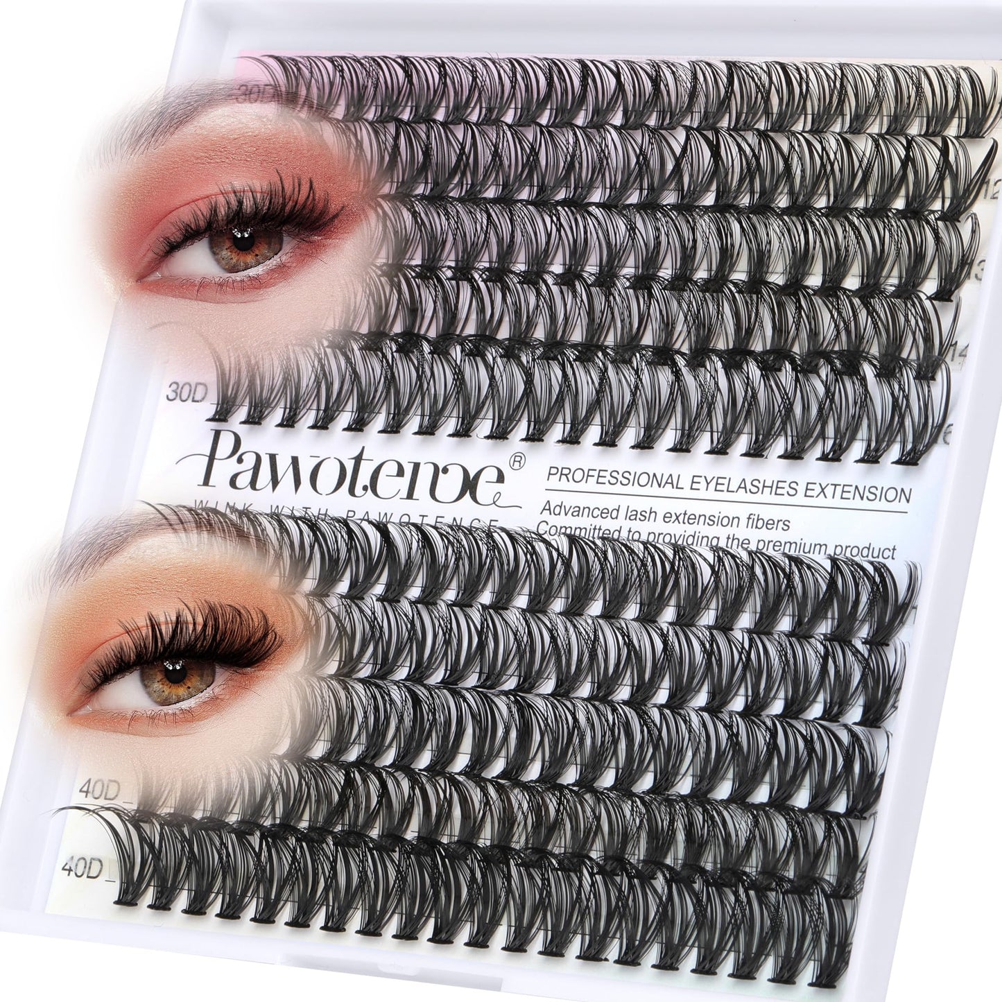 HotPawotence Lash Extension Kit DIY 280pcs Lash Clusters Eyelash Extension Kit, 9-16mm 30D 40D Individual Lashes Kit with Lash Bond and Seal, Lash Tweezers for Self Use (30D&40D, 0.07D, 9-16mm, Kit)