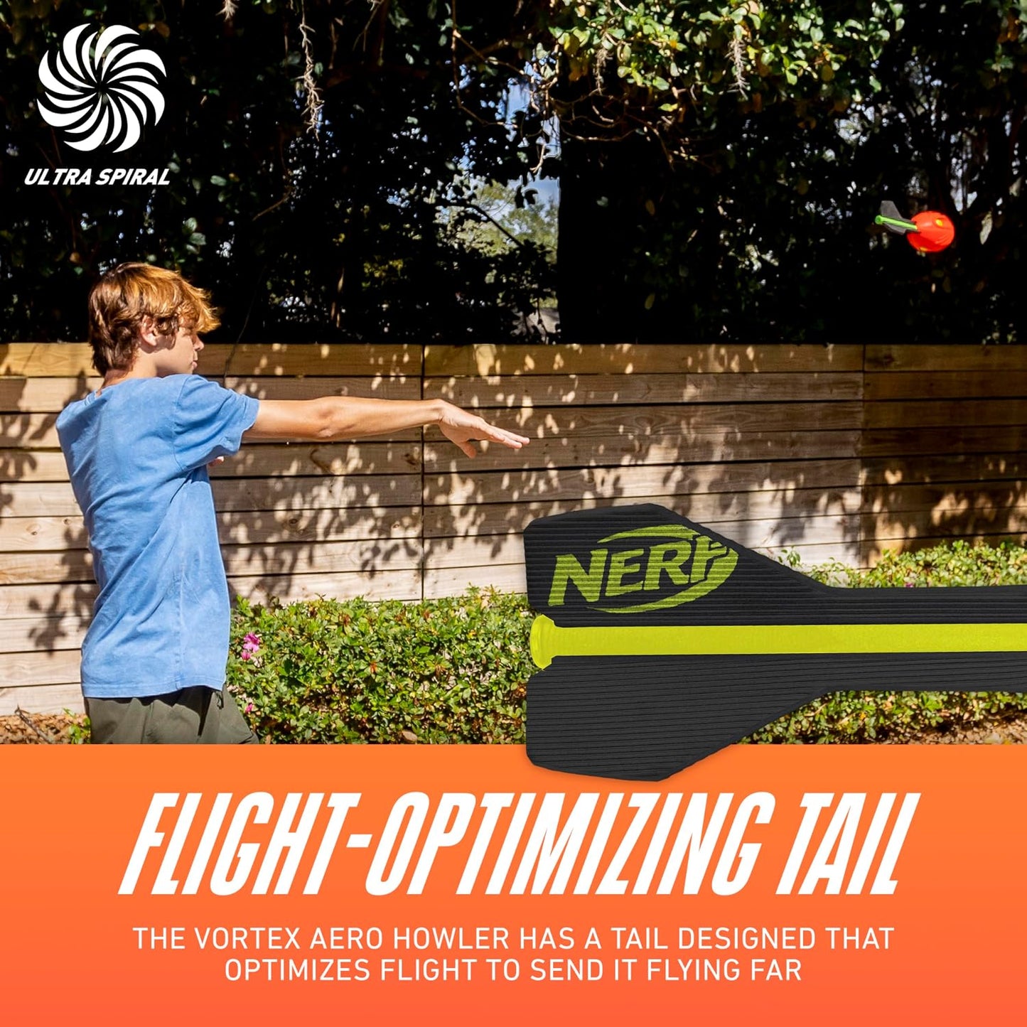 HotNerf Vortex Aero Howler Foam Ball, Classic Long-Distance Football, Flight-Optimizing Tail, Whistling Sound, Indoor & Outdoor Fun, Christmas Stocking Stuffers for Kids