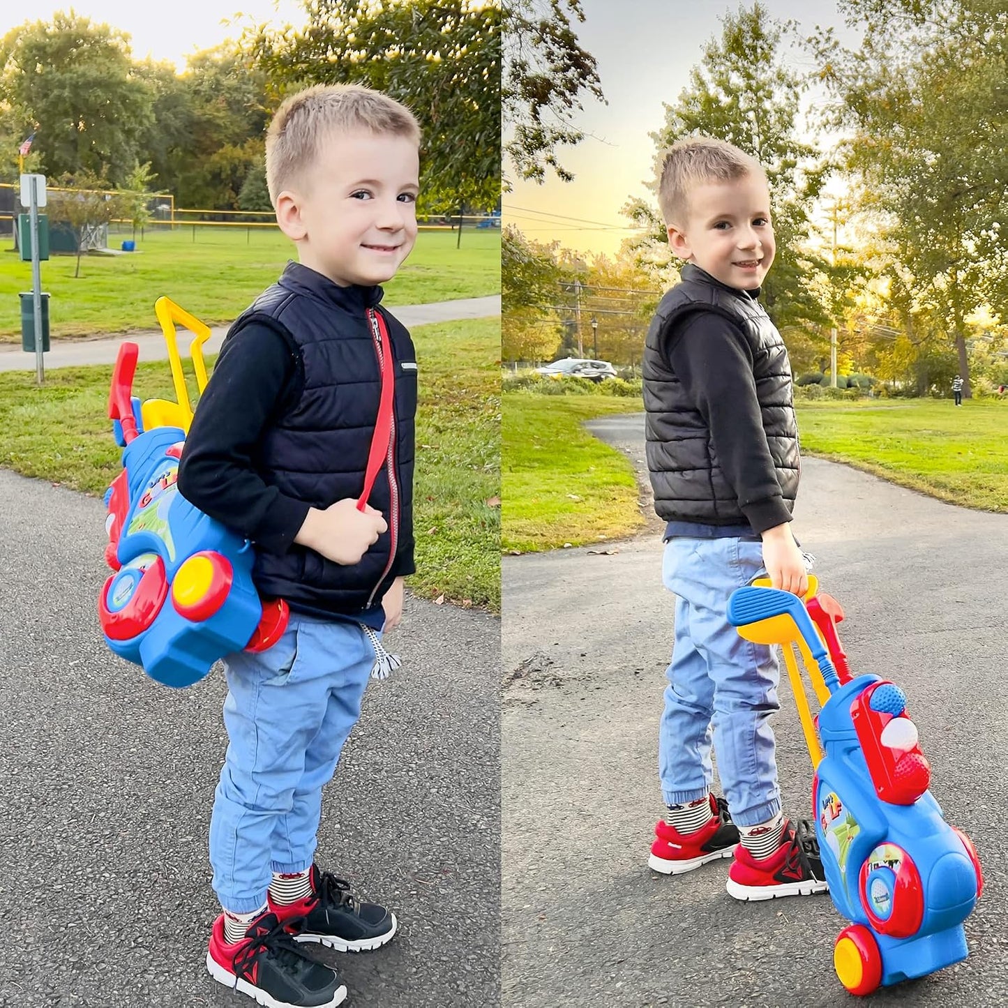 Hot Liberry Toddler Golf Set, Upgraded Kids Golf Cart with Unique Shoulder Strap Design, Indoor Outdoor Sports Toys Gifts for Boys Girls 1 2 3 4 Years Old