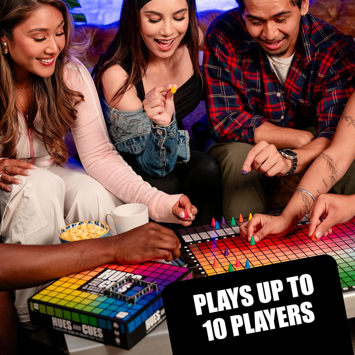 HotHUES and CUES - Vibrant Color Guessing Board Game for 3-10 Players Ages 8+, Connect Clues and Guess from 480 Color Squares